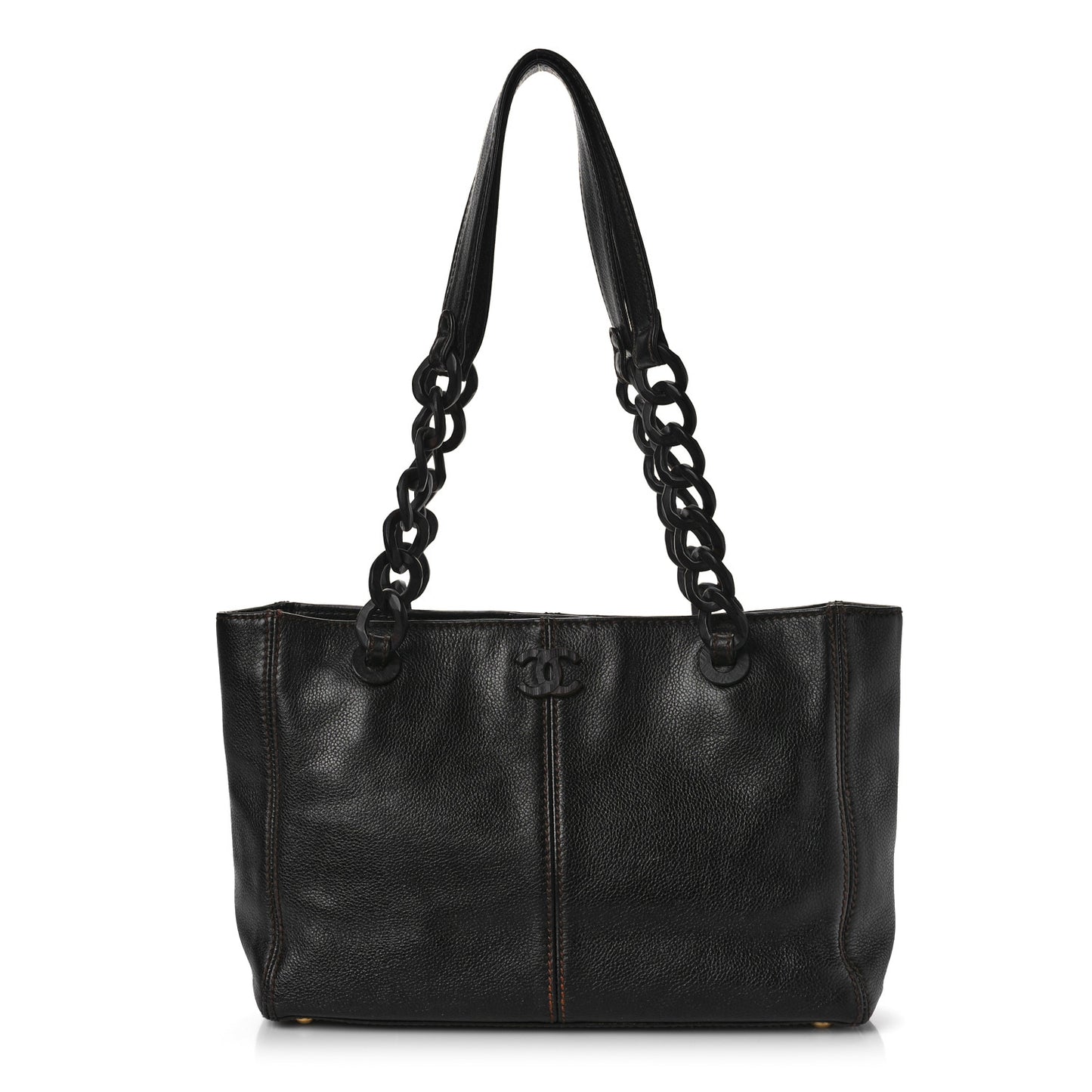 Calfskin Wood Chain Tote Dark Brown