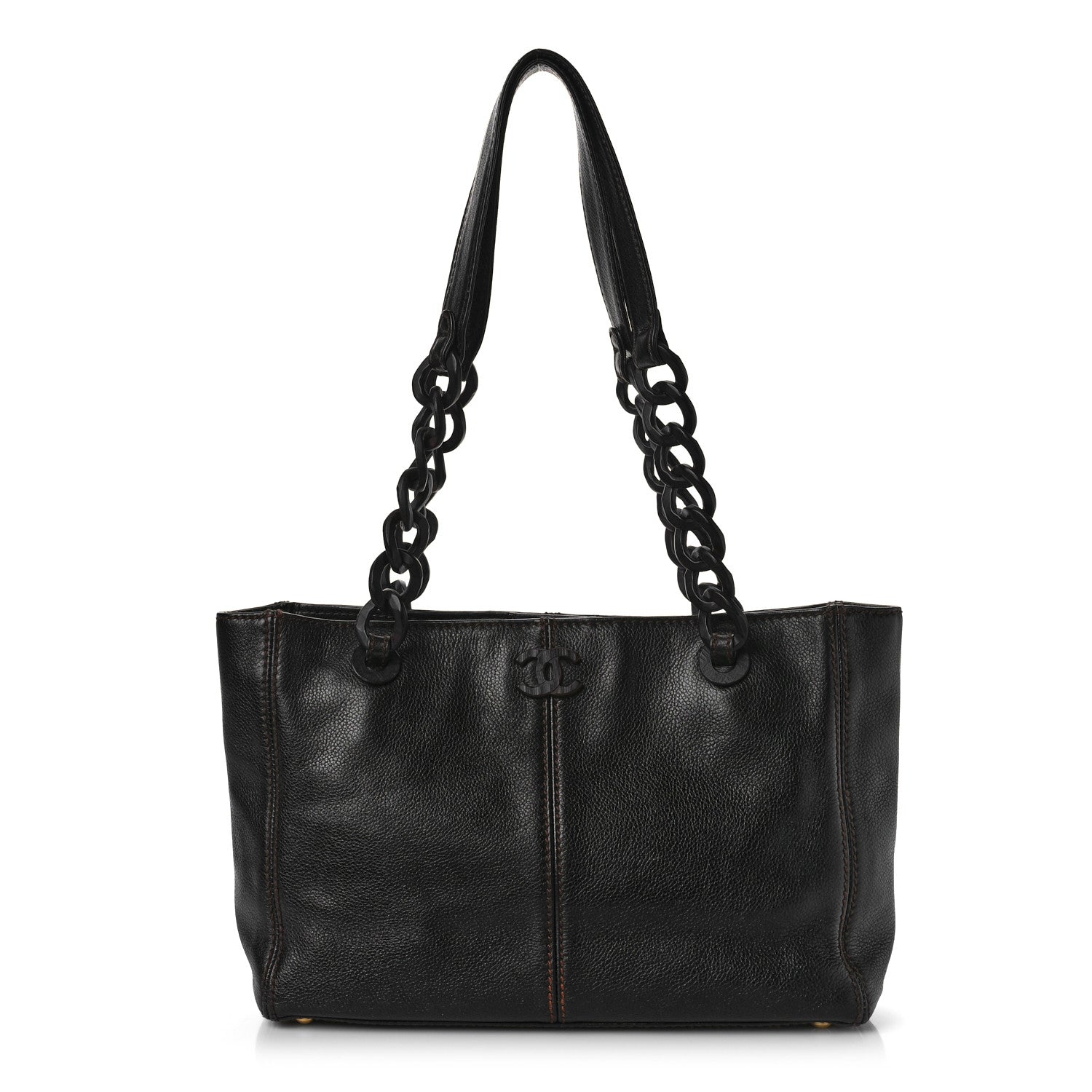 Chanel Calfskin Wood Chain Tote Dark Brown 1 of 9