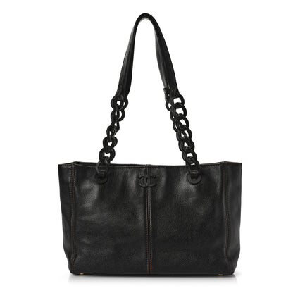 Chanel Calfskin Wood Chain Tote Dark Brown 1 of 9