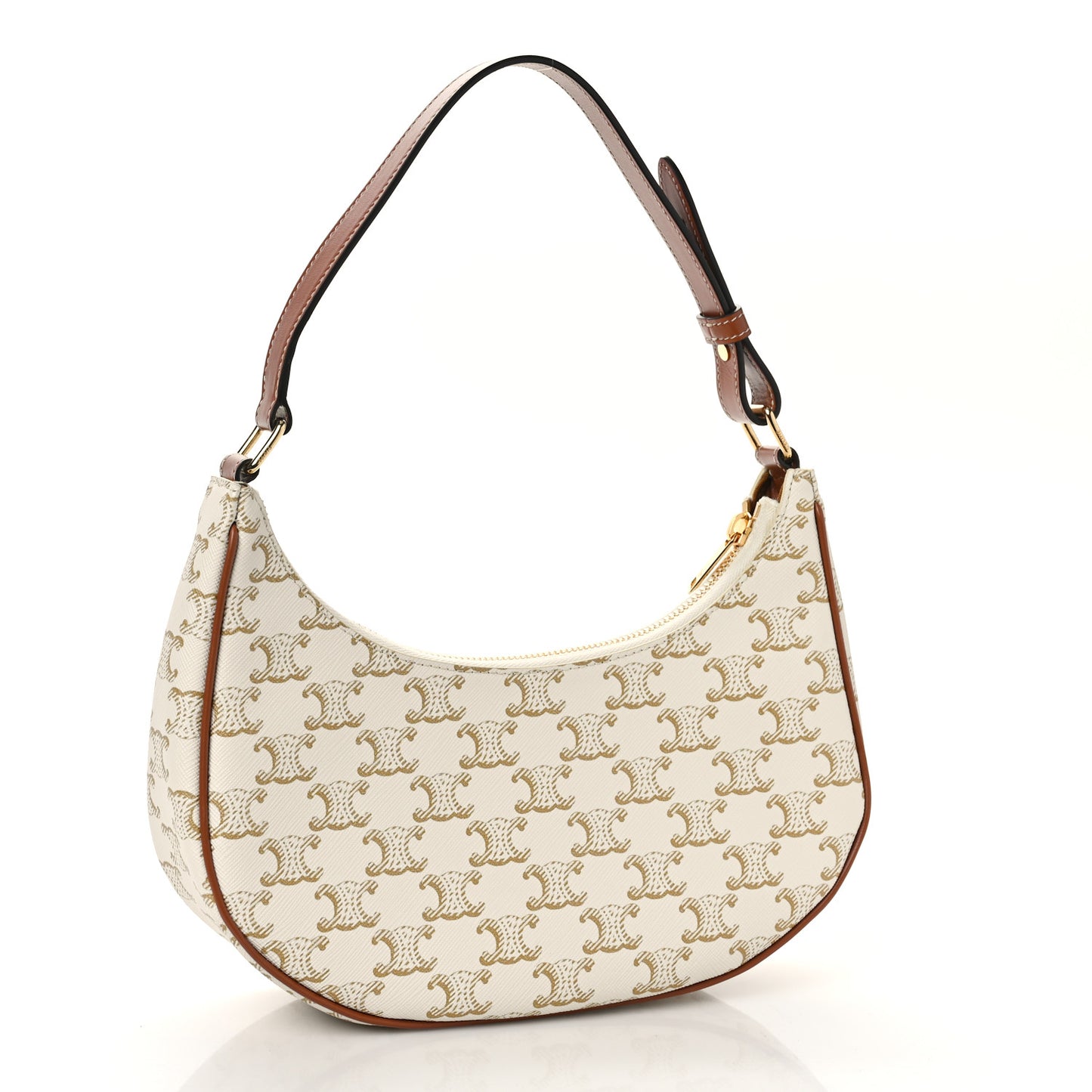 Canvas Calfskin Ava Triomphe Shoulder Bag White
