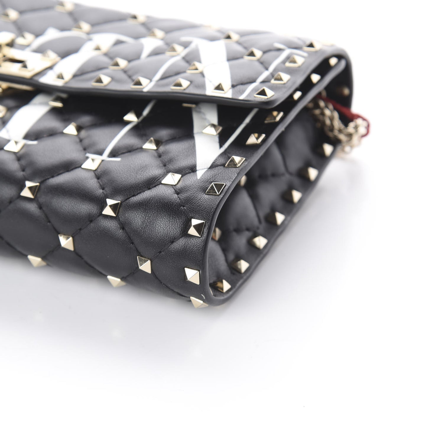 Lambskin VLTN Print Rockstud Spike Wallet On Chain Black