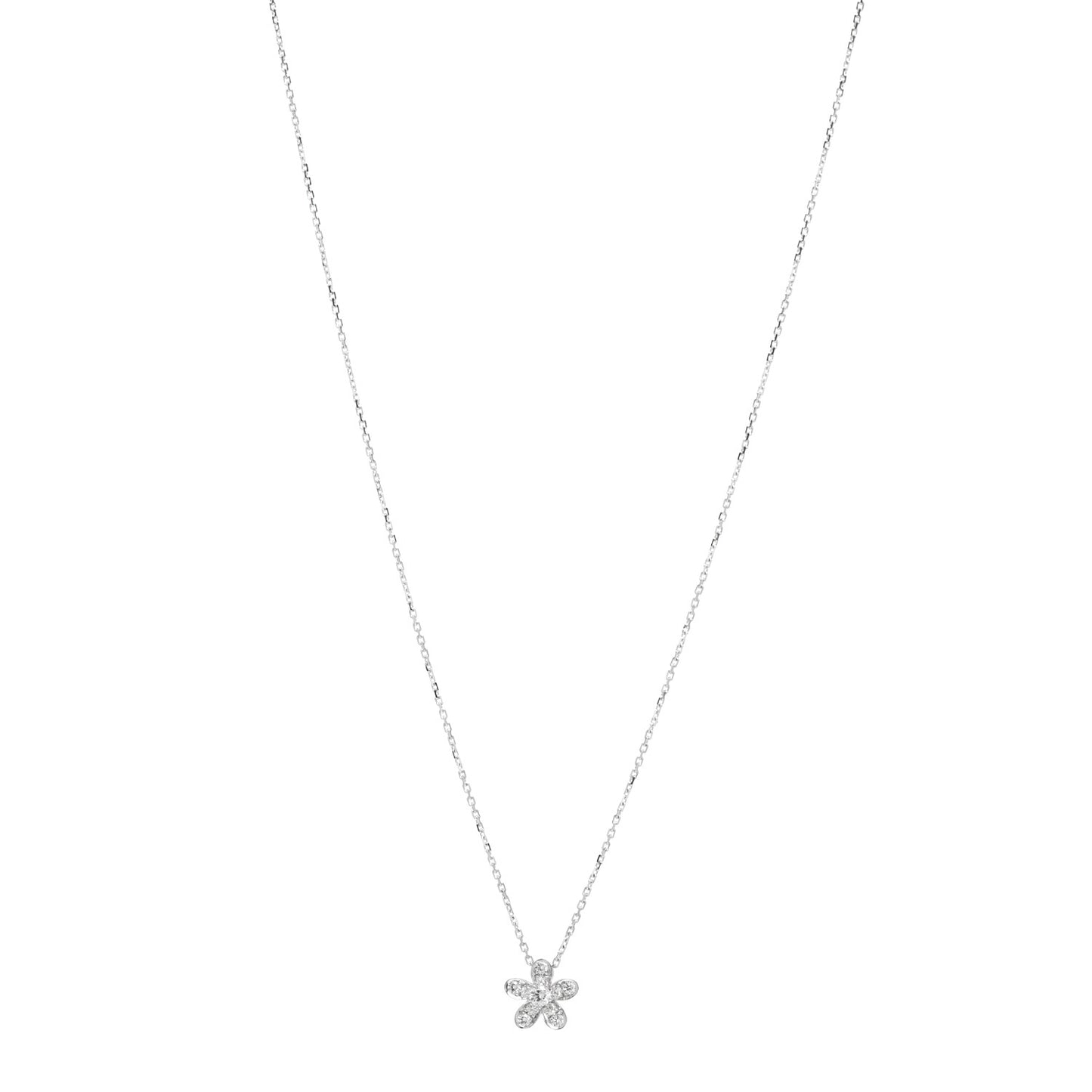 18K White Gold Diamond Socrate One Flower Pendant Necklace