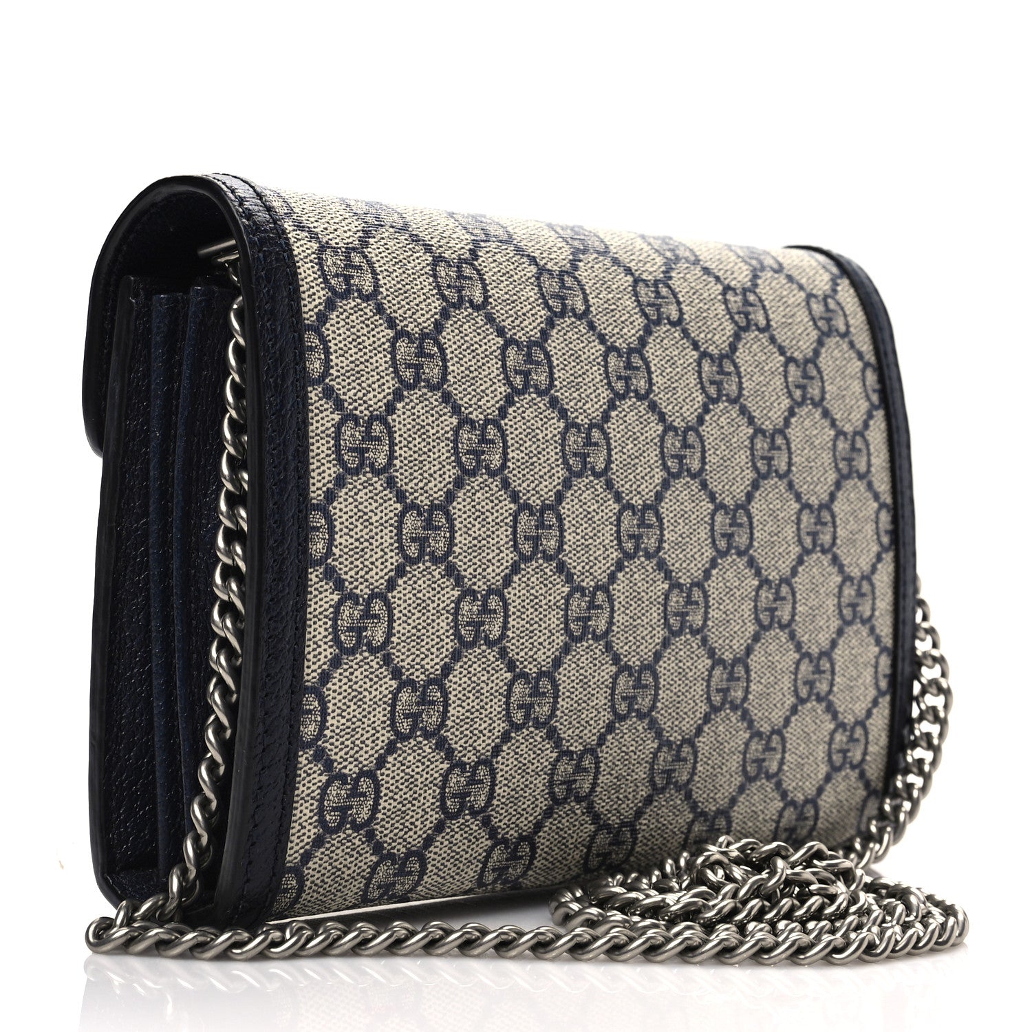 Gucci GG Supreme Monogram Textured Dollar Calfskin Mini Dionysus Chain Wallet Beige Blue 3 of 7