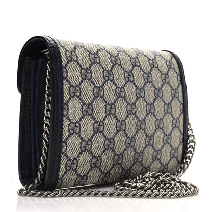 Gucci GG Supreme Monogram Textured Dollar Calfskin Mini Dionysus Chain Wallet Beige Blue 3 of 7
