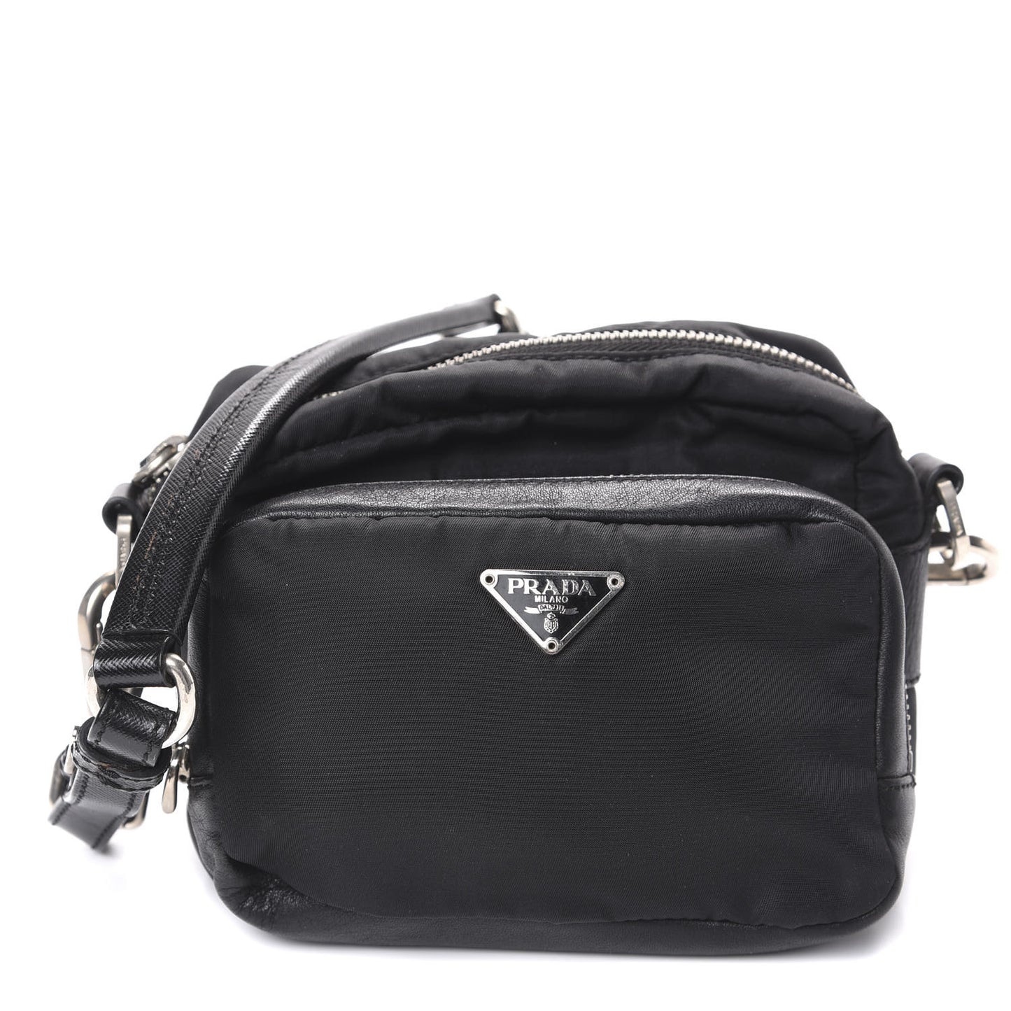 Soft Calfskin Saffiano Nylon Shoulder Bag Black