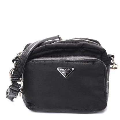 Prada Soft Calfskin Saffiano Nylon Shoulder Bag Black 1 of 9
