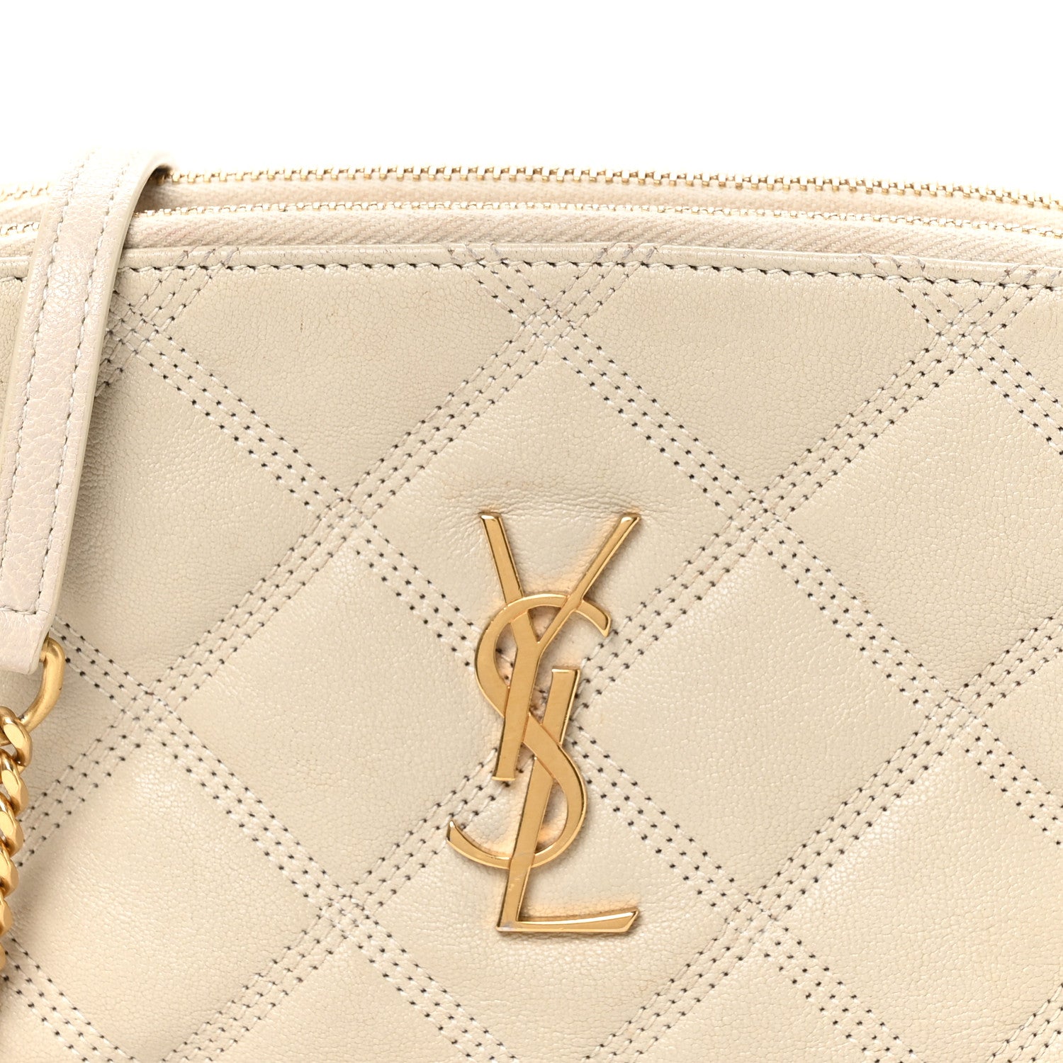 Saint Laurent Grained Lambskin Quilted Mini Becky Double Zip Bag Vintage White 8 of 11