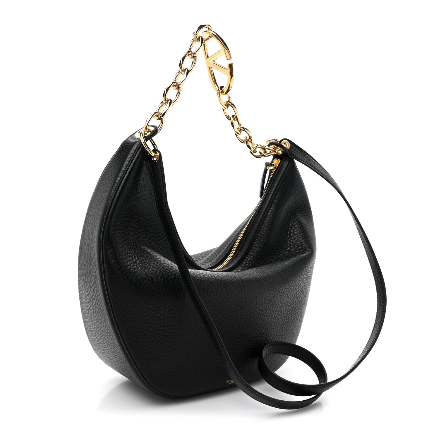 Valentino Garavani Grainy Calfskin Small Vlogo Moon Hobo Bag Black 3 of 10
