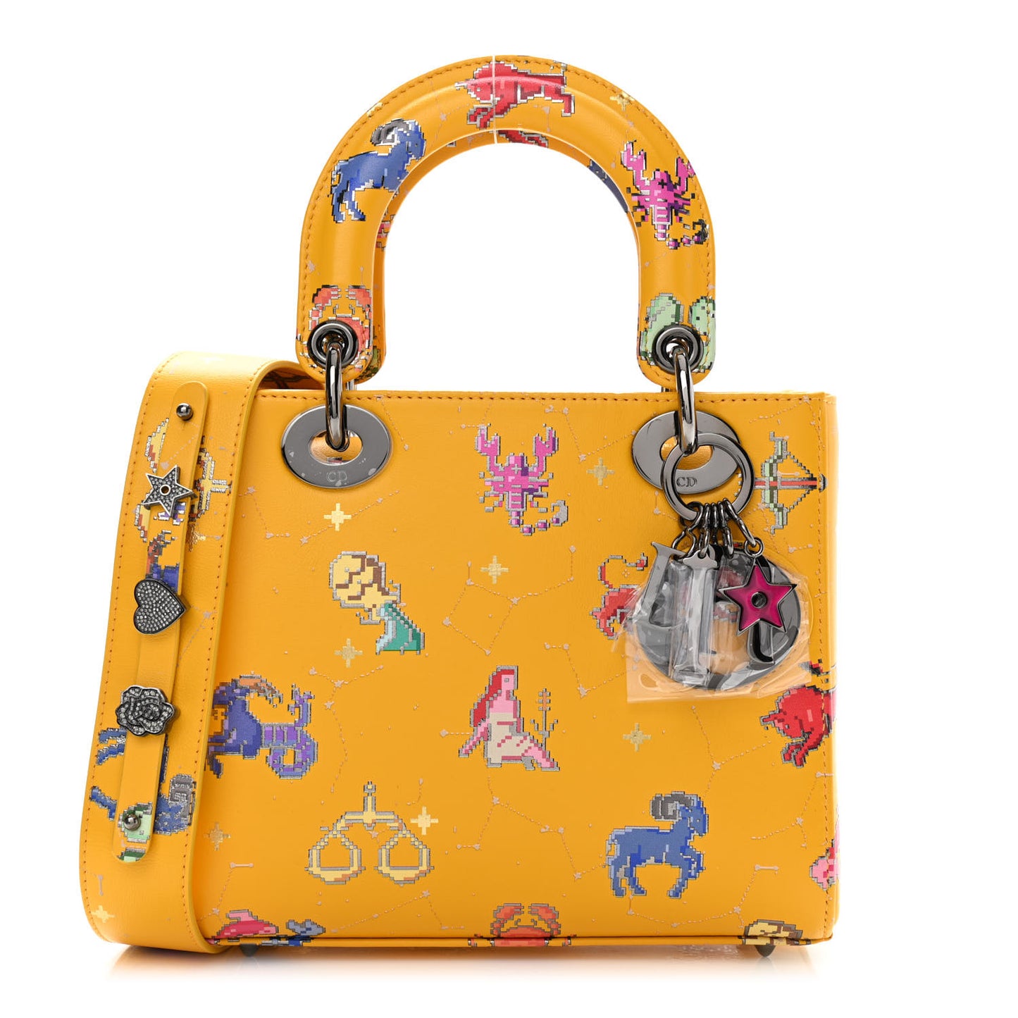 Calfskin Pixel Zodiac Small Lady Dior Yellow Multicolor