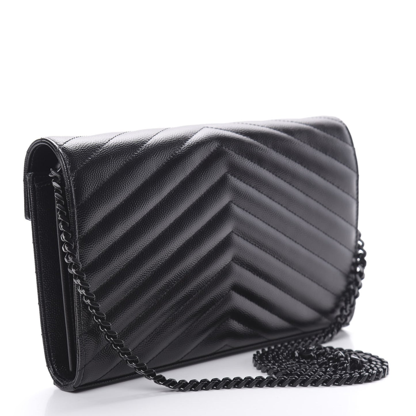 Grain De Poudre Matelasse Chevron Monogram Chain Wallet Black