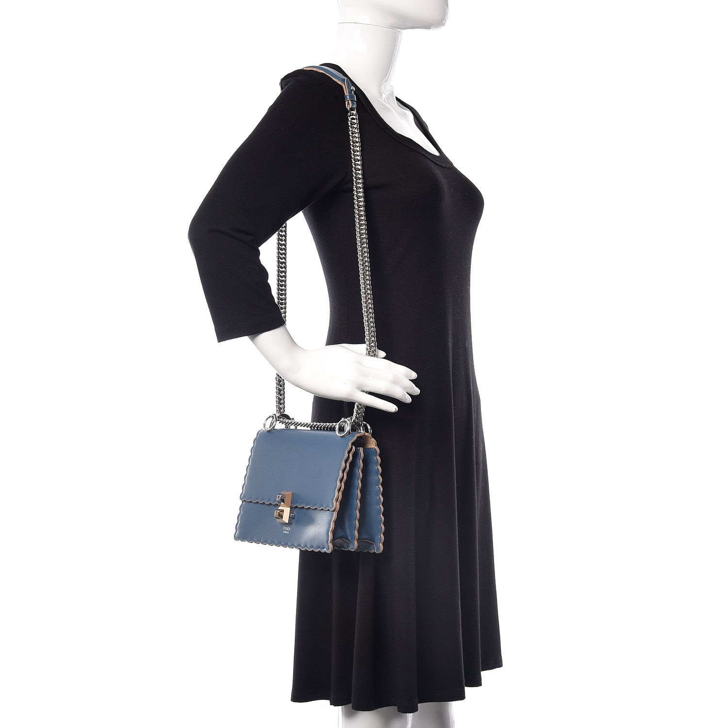 Fendi Vitello Liberty Scalloped Studded Small Kan I Shoulder Bag Balena 2 of 9