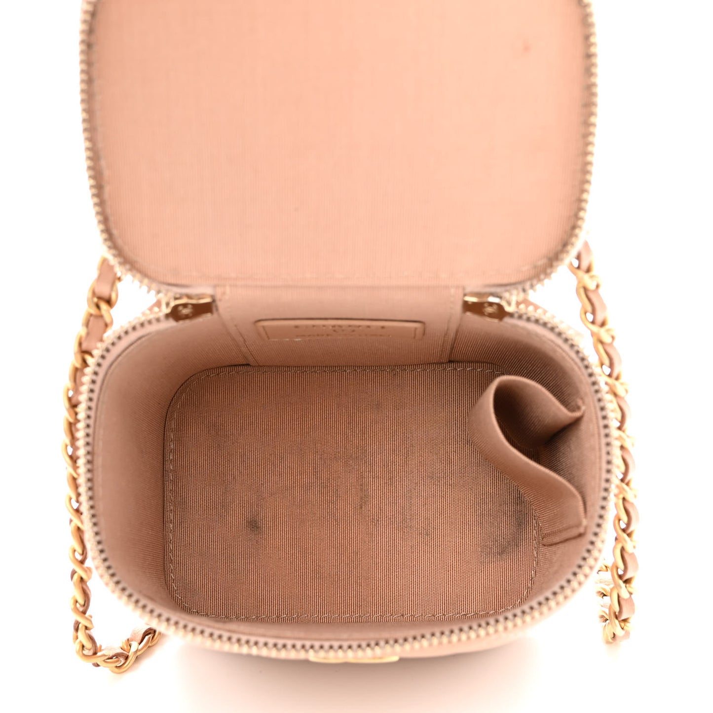 Lambskin Quilted Top Handle Mini Vanity Case With Chain Beige
