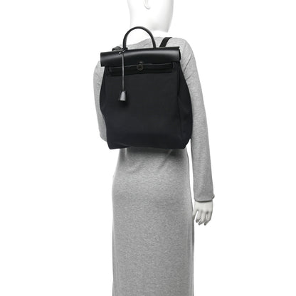Hermes Military Toile Vache Hunter Herbag a Dos Zip Retourne Backpack Black 2 of 11