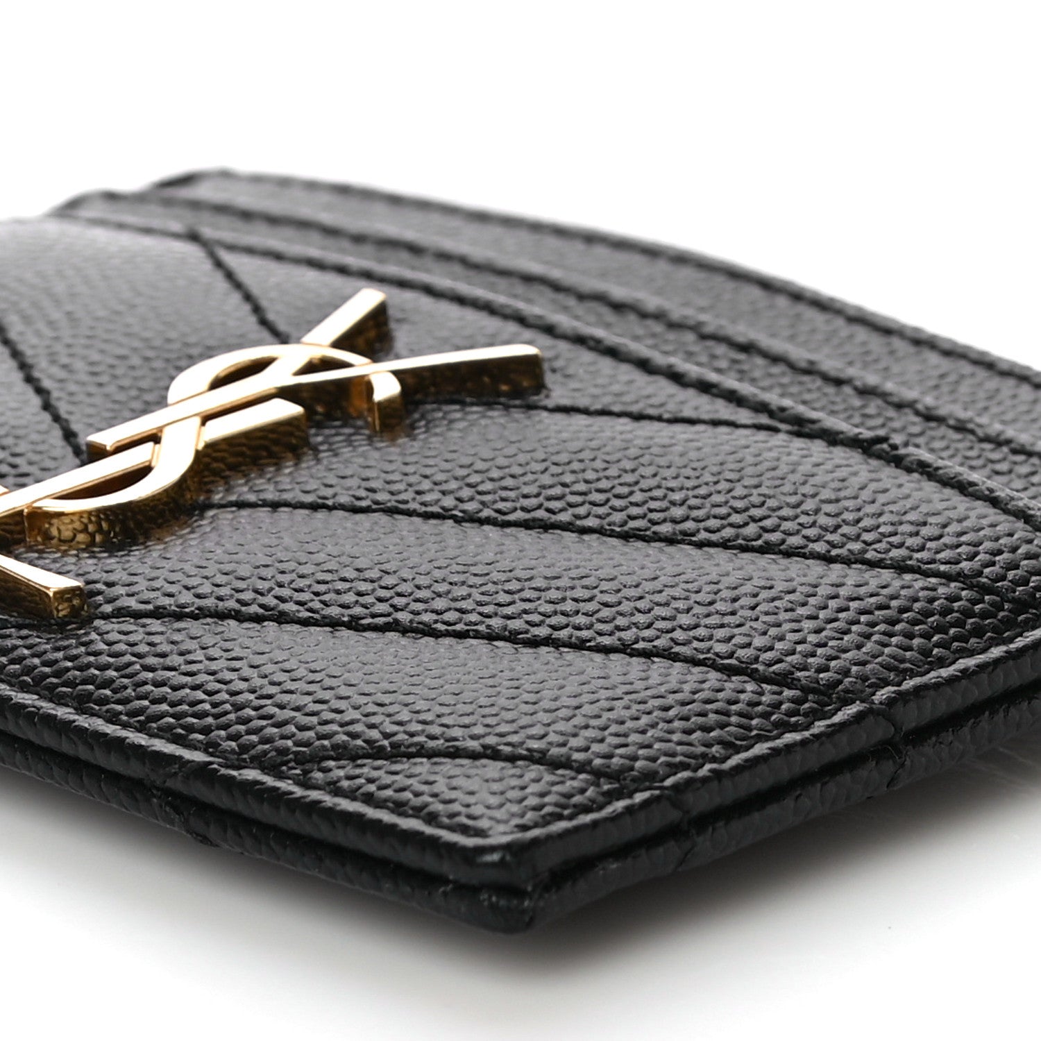 Saint Laurent Grain De Poudre Matelasse Chevron Monogram Credit Card Case Black 10 of 11