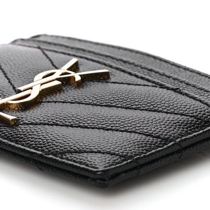 Saint Laurent Grain De Poudre Matelasse Chevron Monogram Credit Card Case Black 10 of 11
