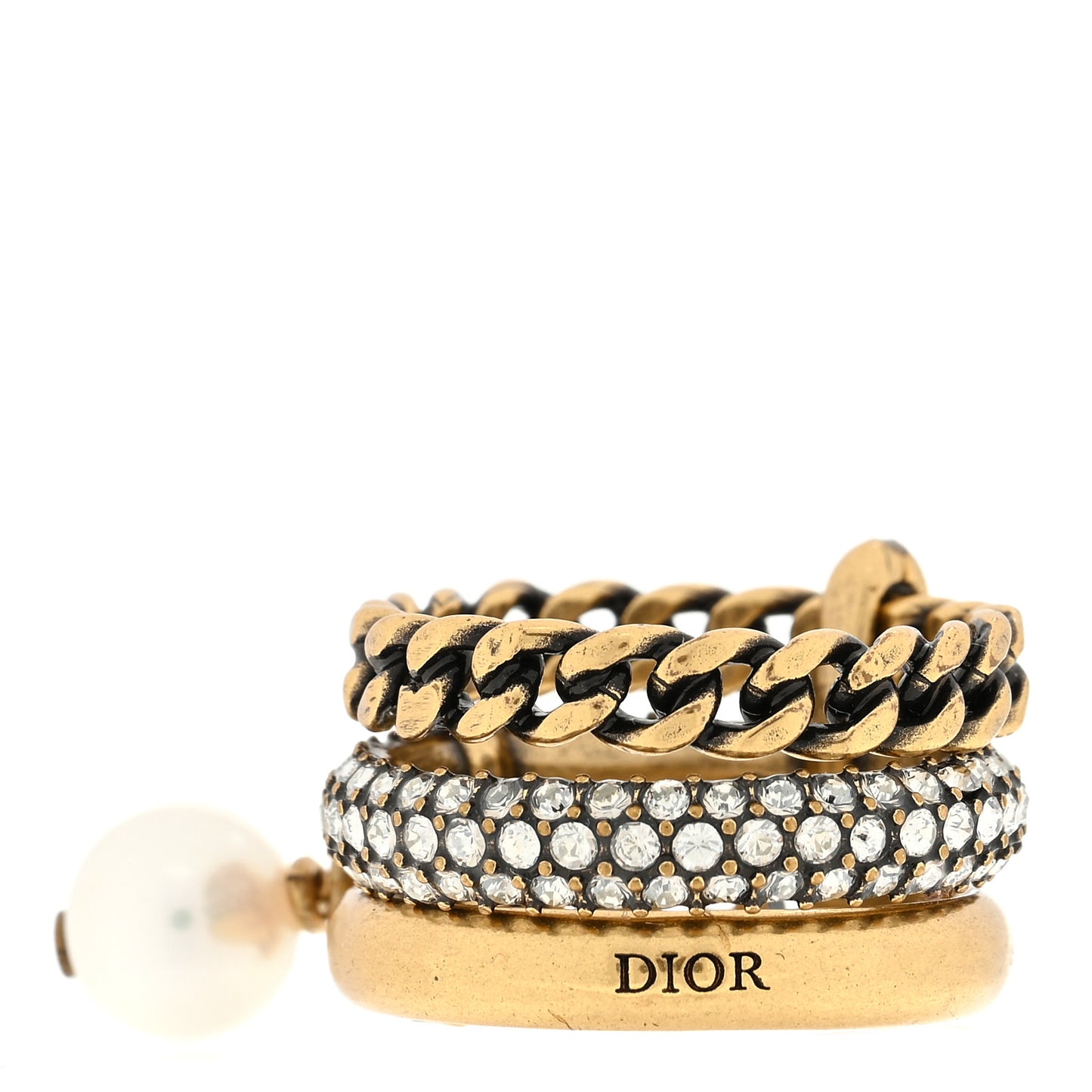 Crystal Pearl Chain J'adior Ring L 50/5.25 Gold