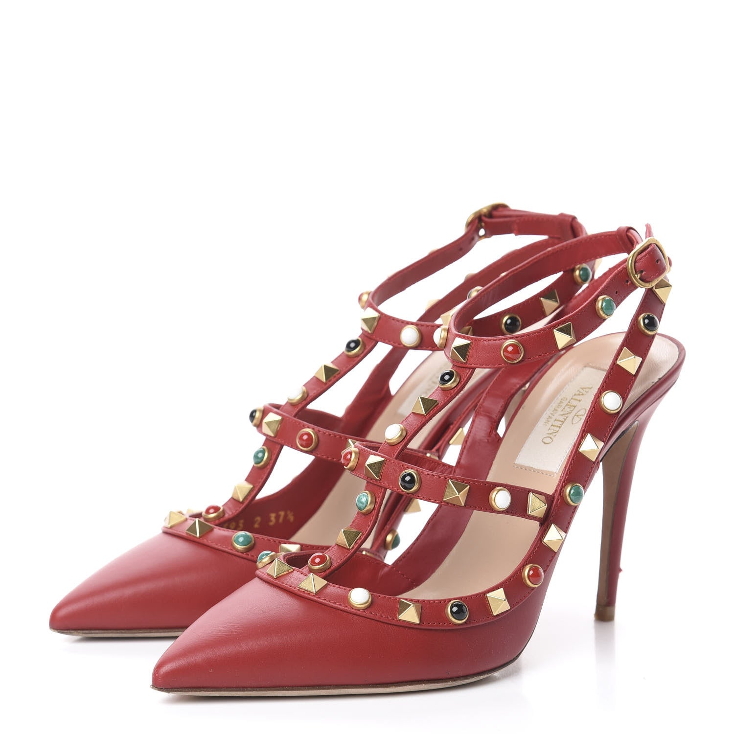 Valentino Garavani Calfskin Rockstud Rolling Ankle Strap 100mm Pumps 37.5 Rosso Valentino 3 of 7