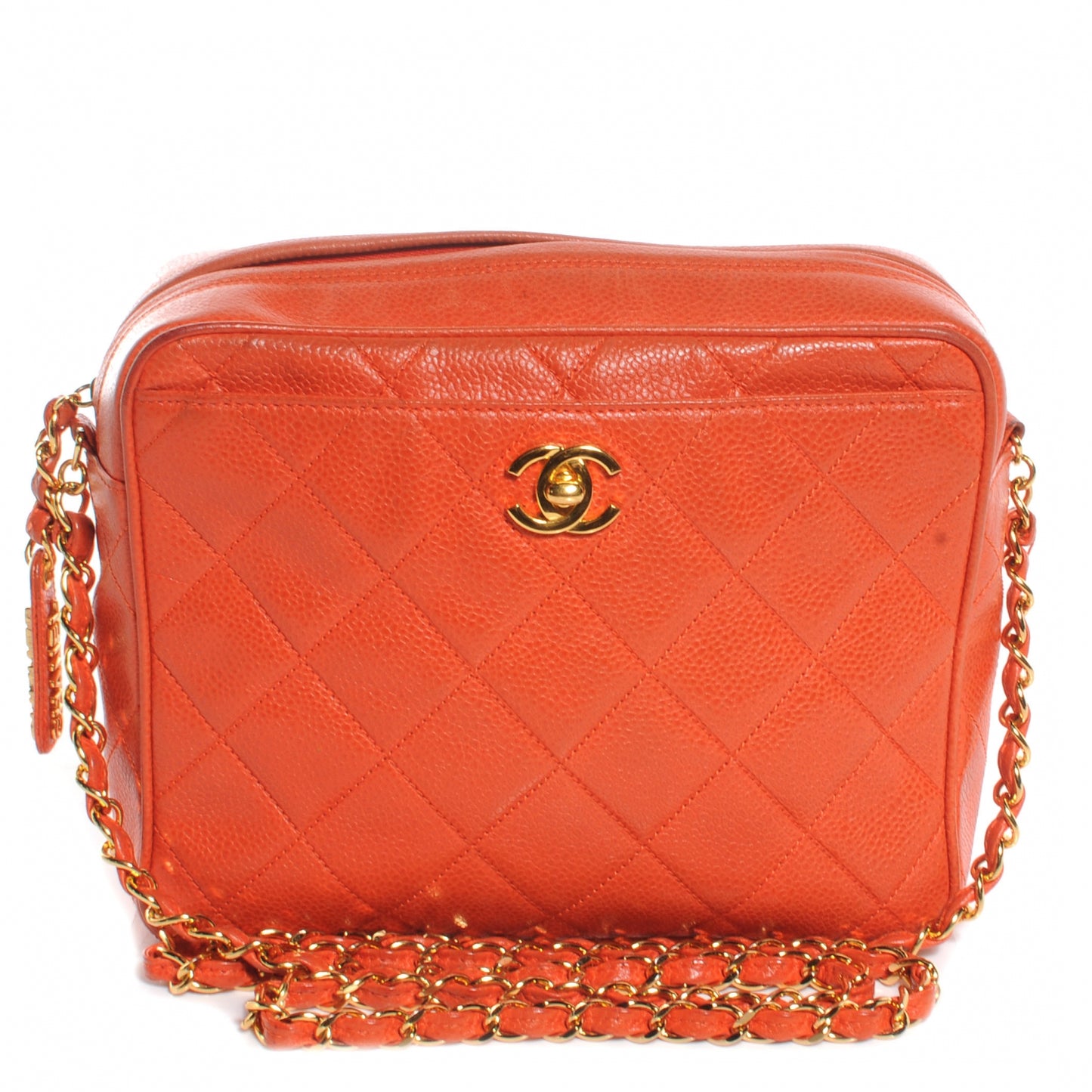 Caviar Quilted Camera Case Orange
