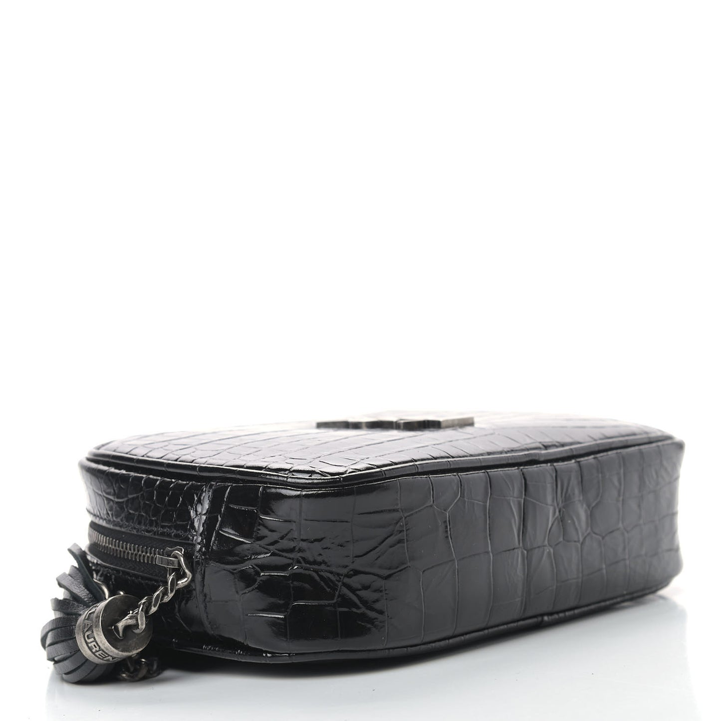 Calfskin Crocodile Embossed Monogram Mini Lou Camera Bag Black