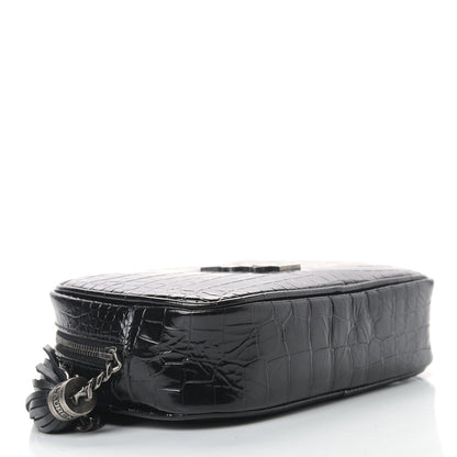 Saint Laurent Calfskin Crocodile Embossed Monogram Mini Lou Camera Bag Black 4 of 9