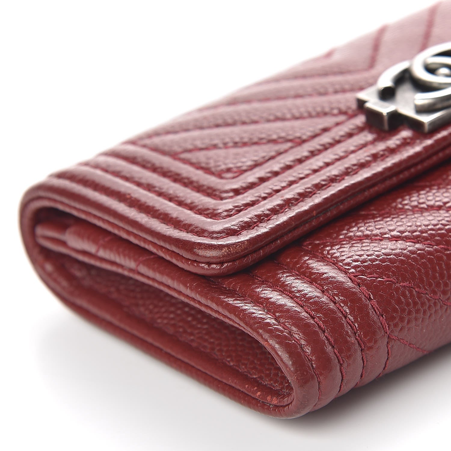 Chanel Caviar Chevron Quilted Flap Boy Card Holder Dark Red 9 of 18