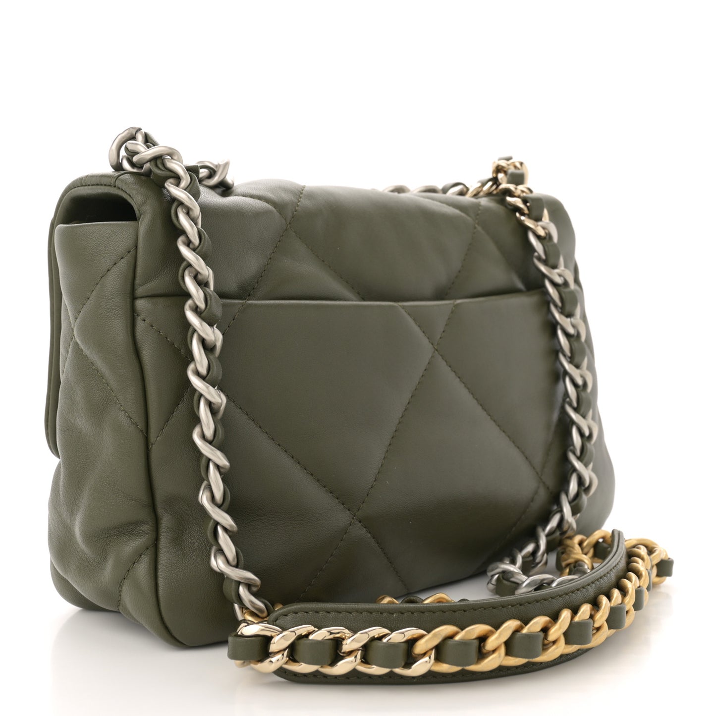 Lambskin Quilted Medium Chanel 19 Flap Khaki