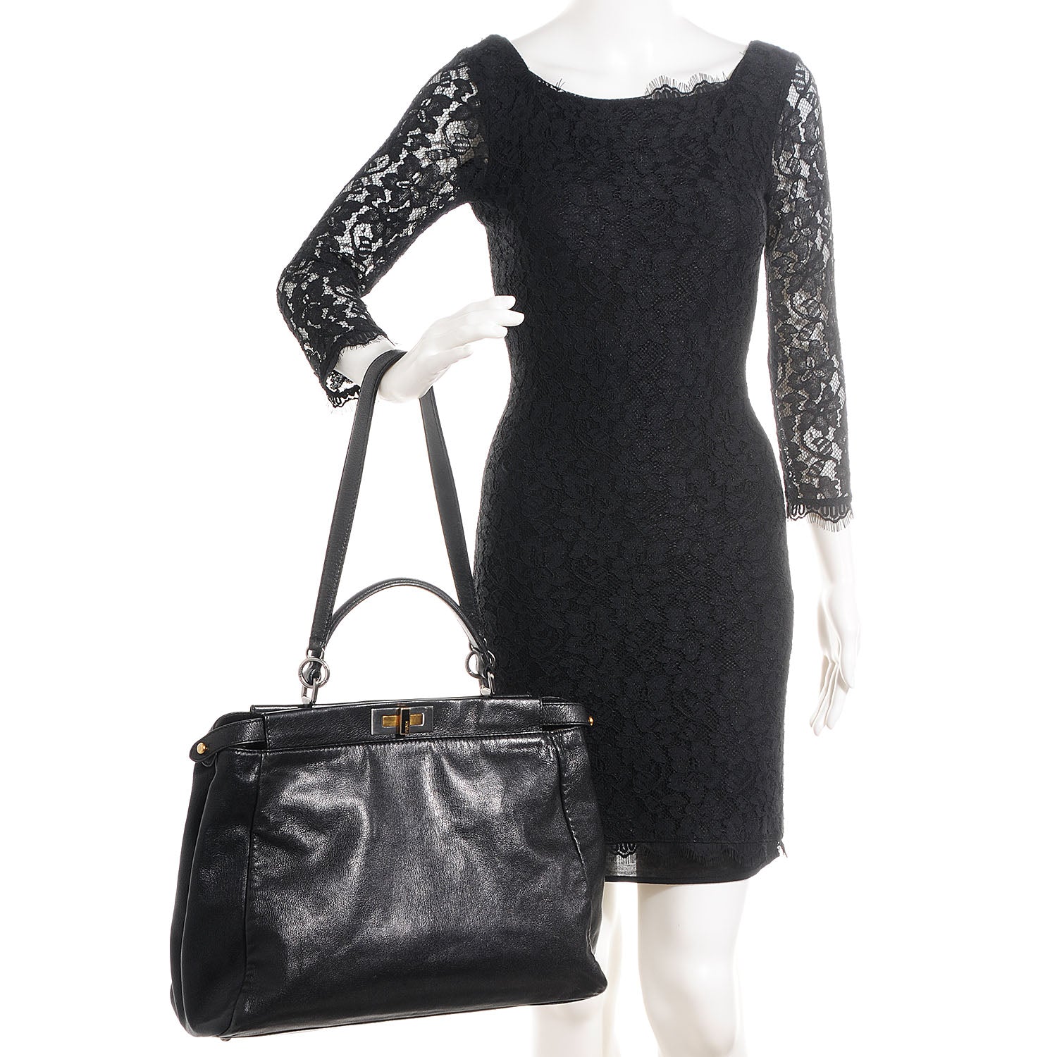 Fendi Goatskin Zucca Large Peekaboo Iconic Satchel Black Tobacco 2 of 11