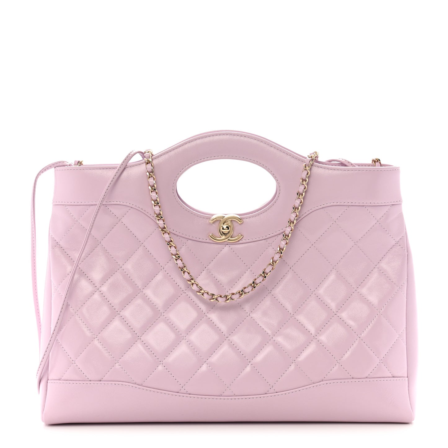 Shiny Lambskin Quilted 31 Shopping Bag Light Purple