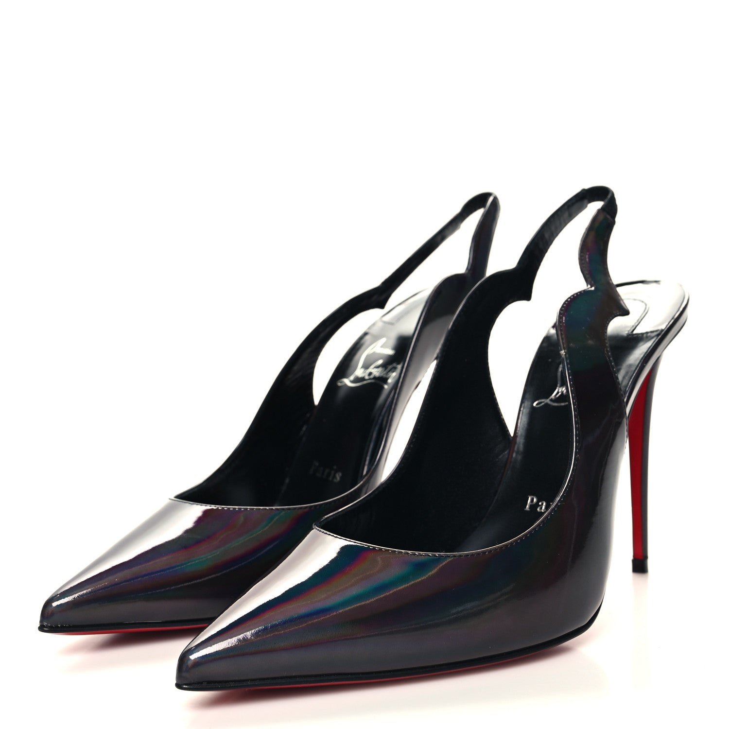 Christian Louboutin Metallic Patent Psychic Hot Chick Slingback 100 Pumps 38.5 Black 3 of 8