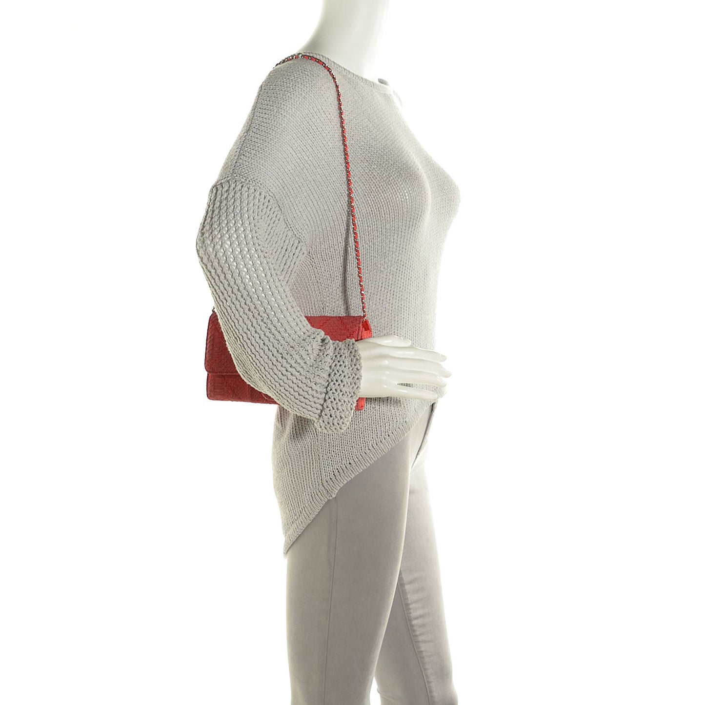 Matte Snakeskin Ultimate Stitch Flap Clutch With Chain Red