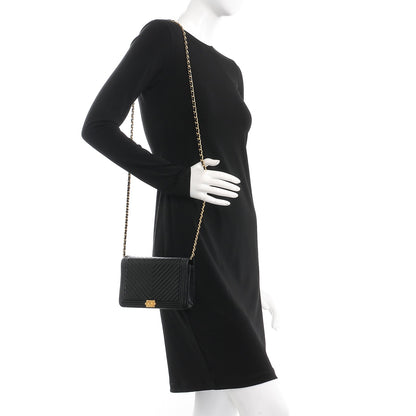 Chanel Caviar Chevron Quilted Boy Wallet On Chain WOC Black 2 of 9