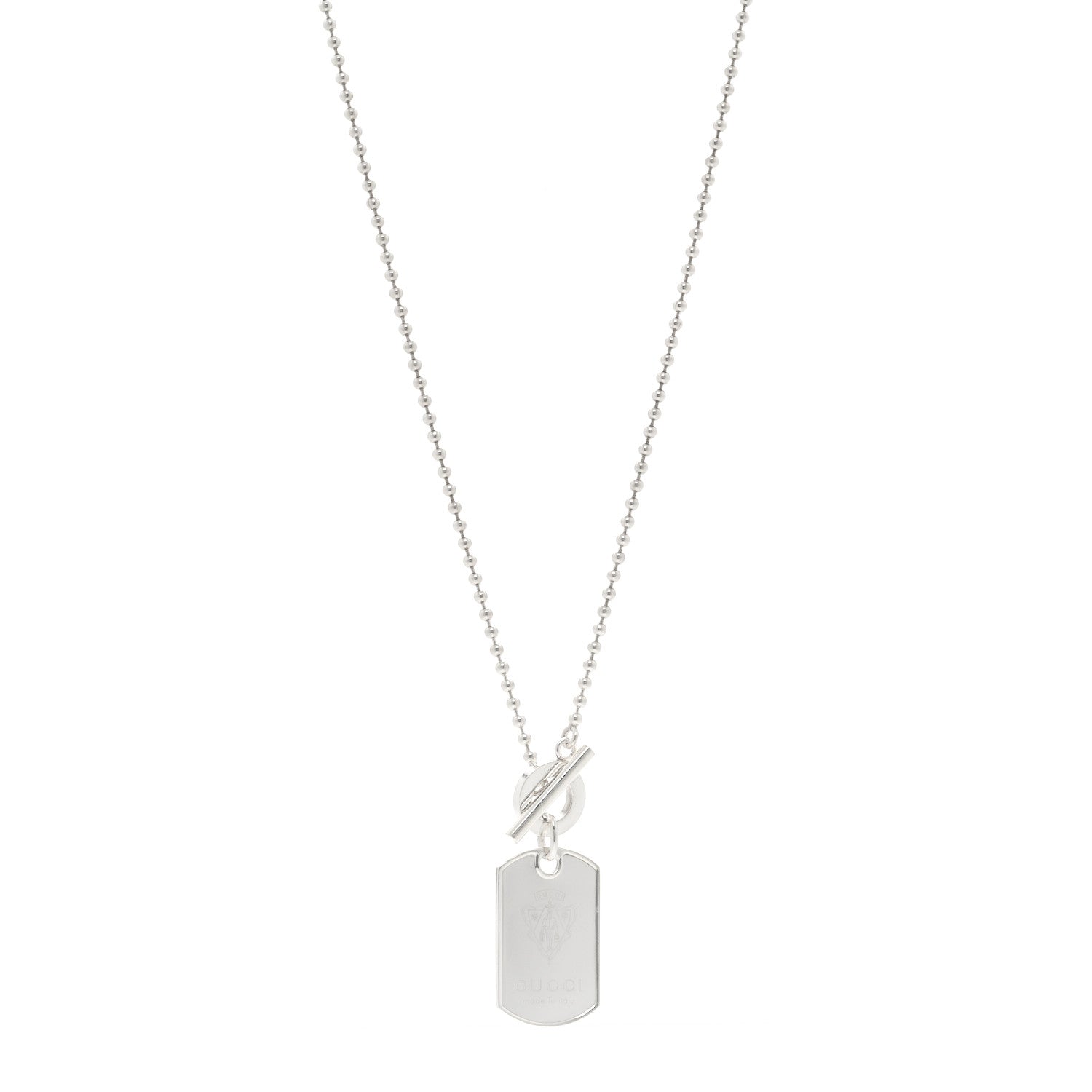 Gucci Sterling Silver Crest Dog Tag Toggle Necklace 1 of 4