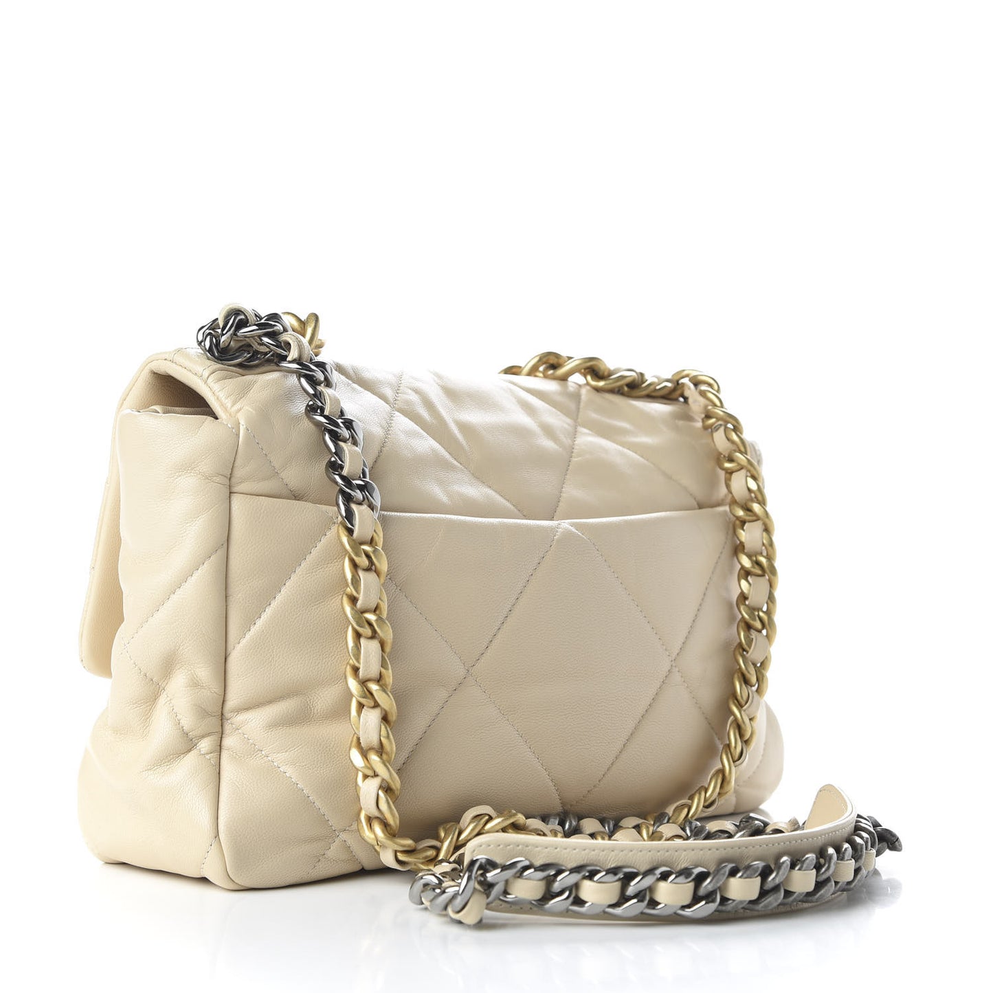 Goatskin Quilted Large 19 Flap Beige