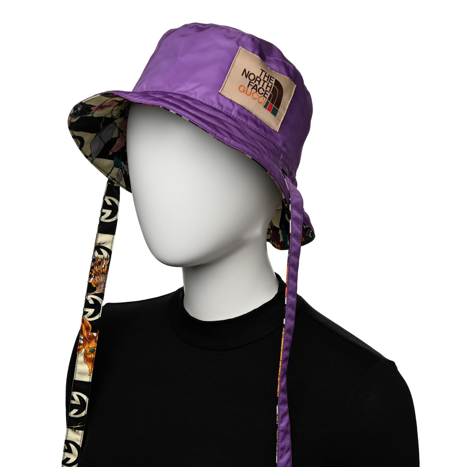 Gucci X THE NORTH FACE Econyl Nylon Floral Reversible Self-Tie Bucket Hat Purple 2 of 8