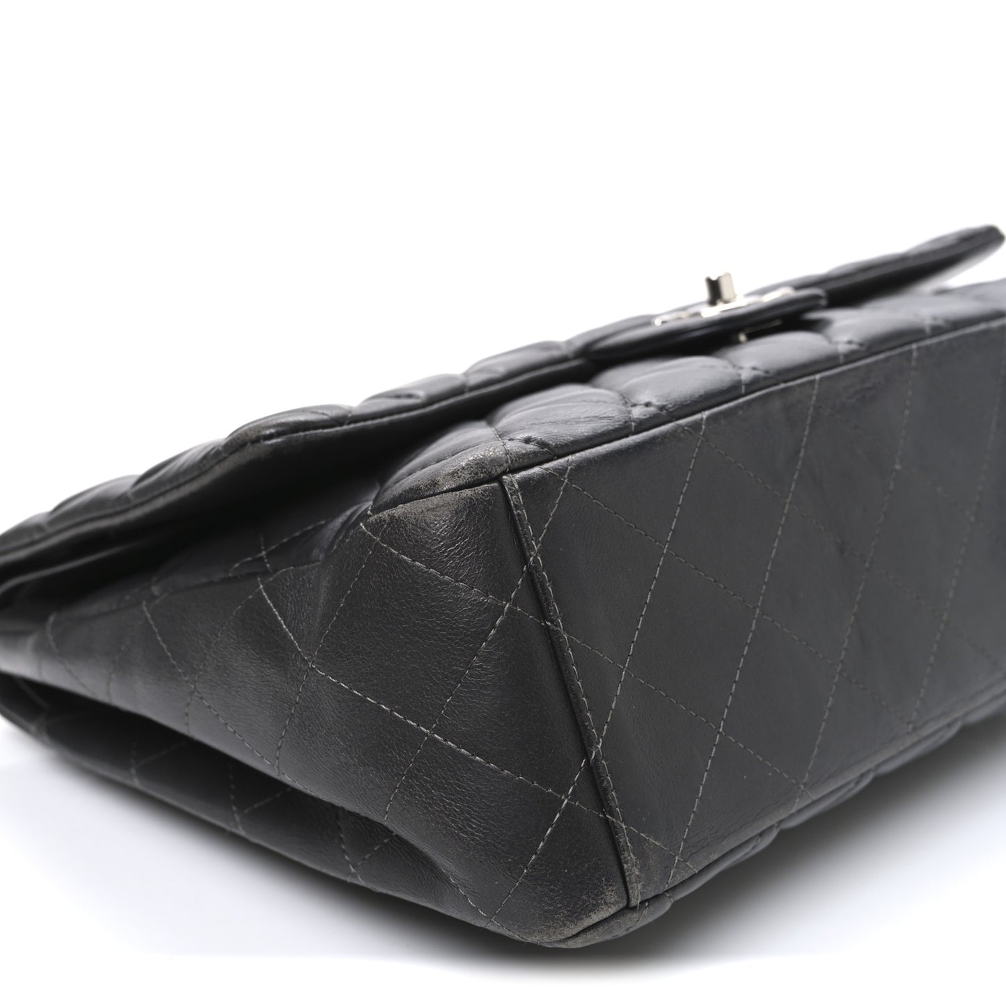 Lambskin Quilted Maxi Double Flap Dark Grey
