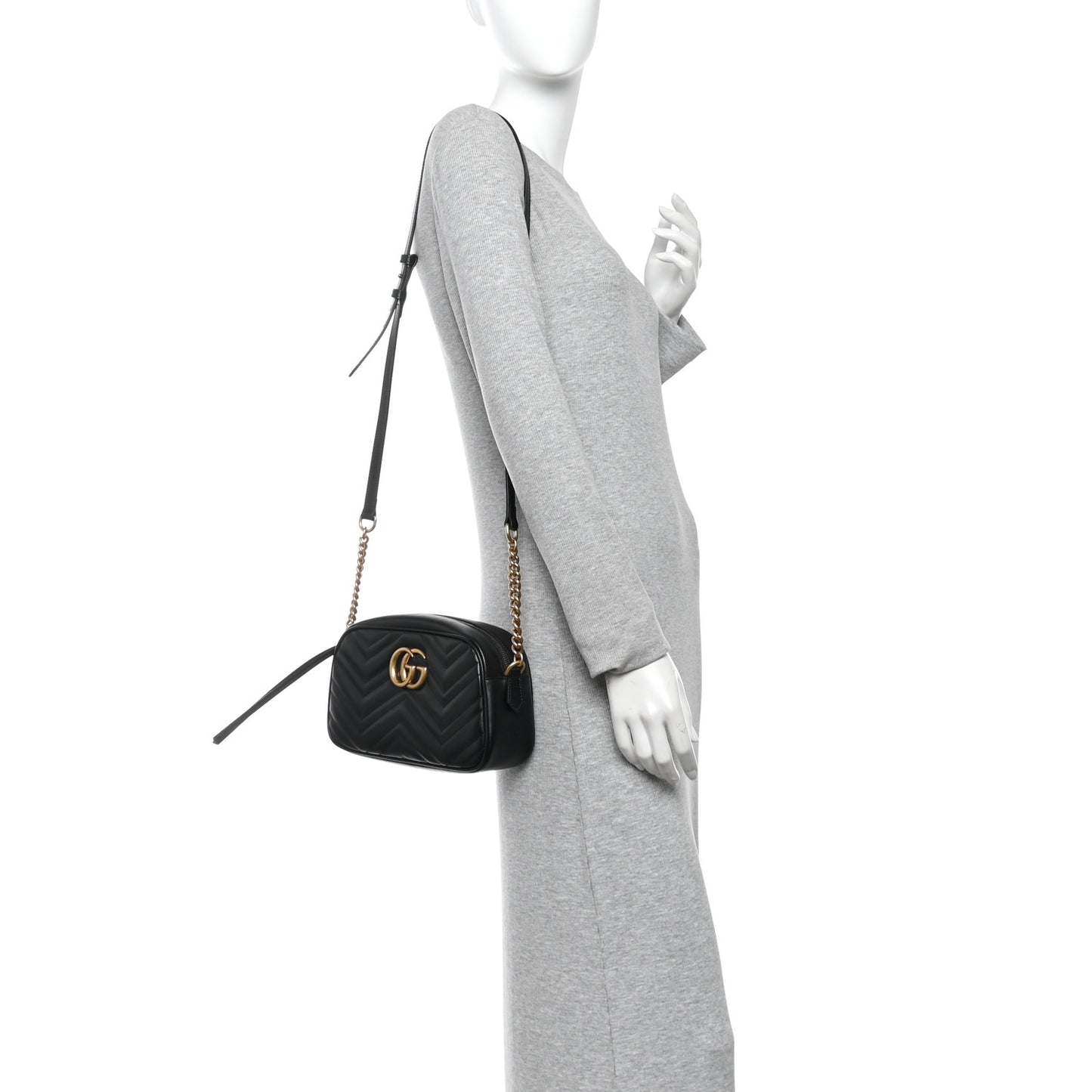 Calfskin Matelasse Small GG Marmont Chain Shoulder Bag Black