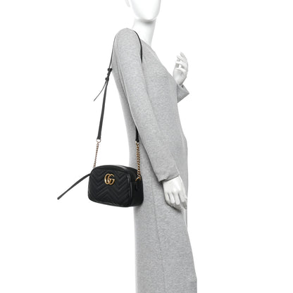 Gucci Calfskin Matelasse Small GG Marmont Chain Shoulder Bag Black 2 of 12