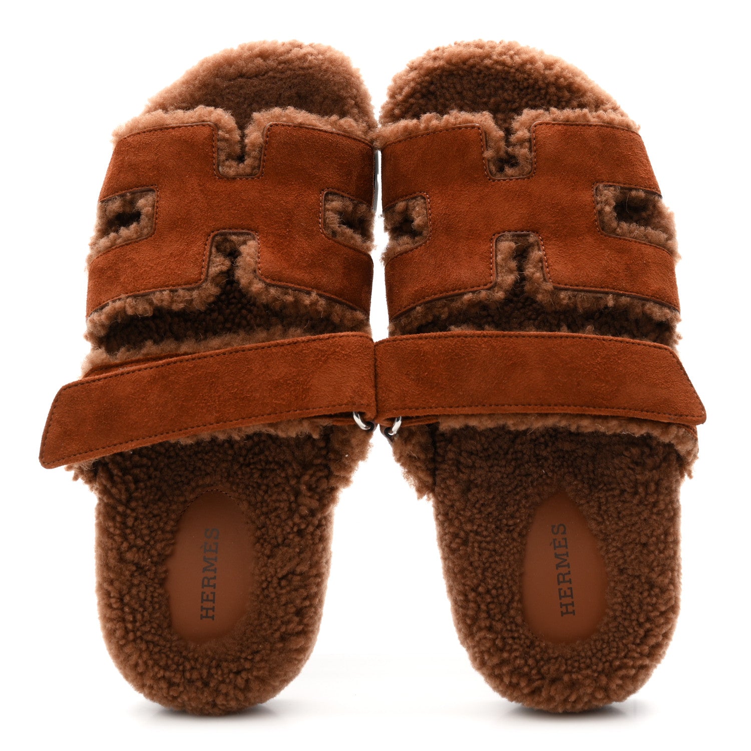 Hermes Suede Goatskin Shearling Womens Chypre Sandals 38 Gold 2 of 8