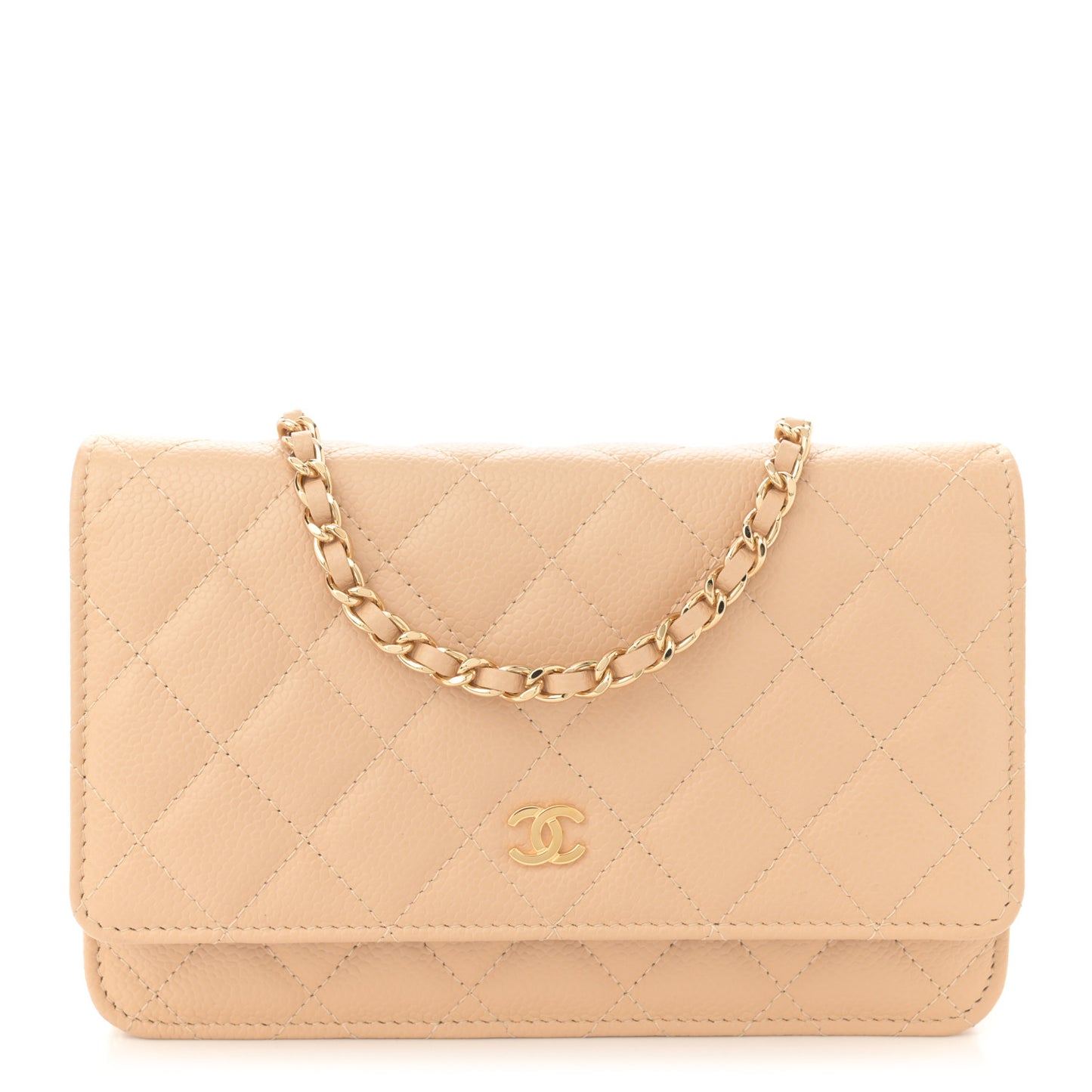 Caviar Quilted Wallet On Chain WOC Beige