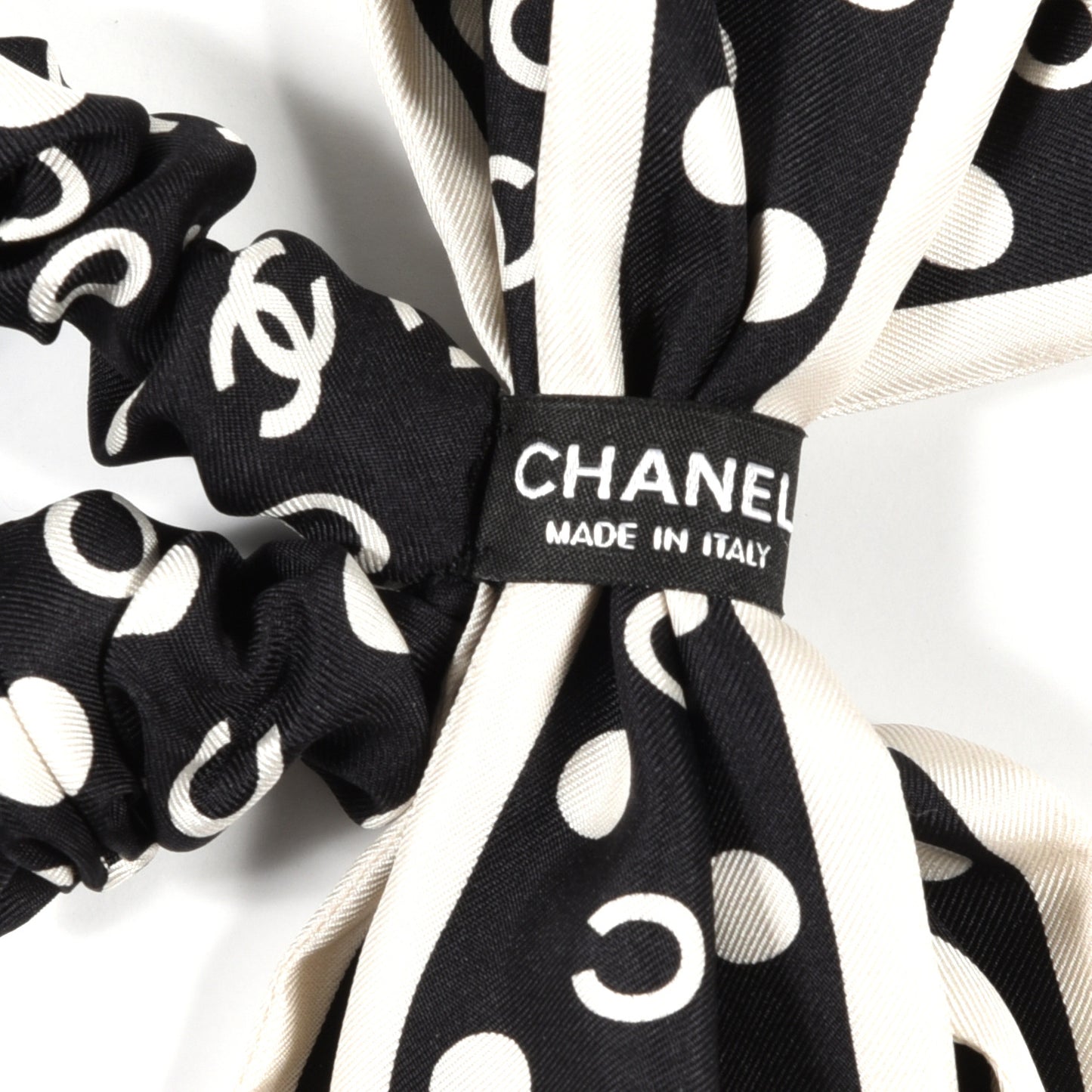 Silk CC Twilly Hair Tie Black White