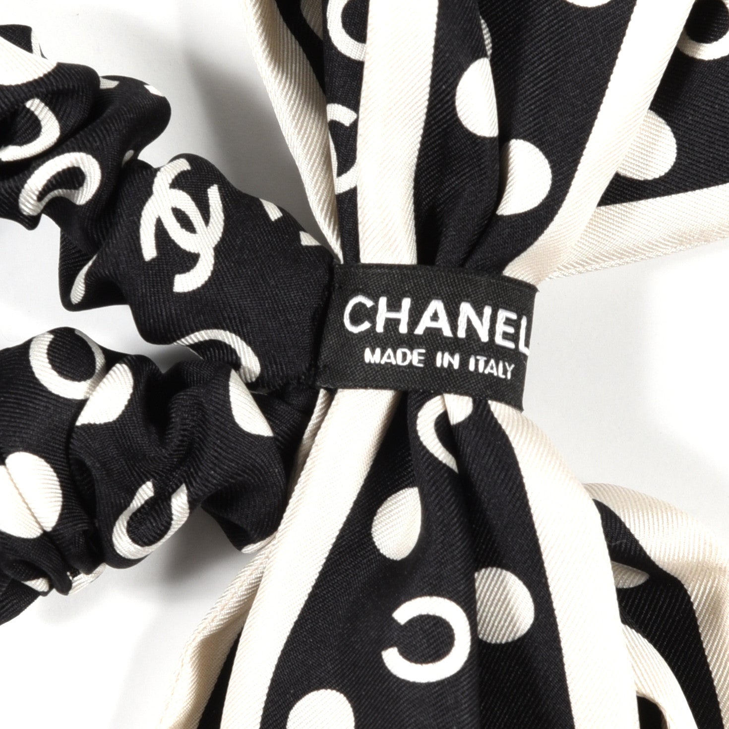 Chanel Silk CC Twilly Hair Tie Black White 3 of 3