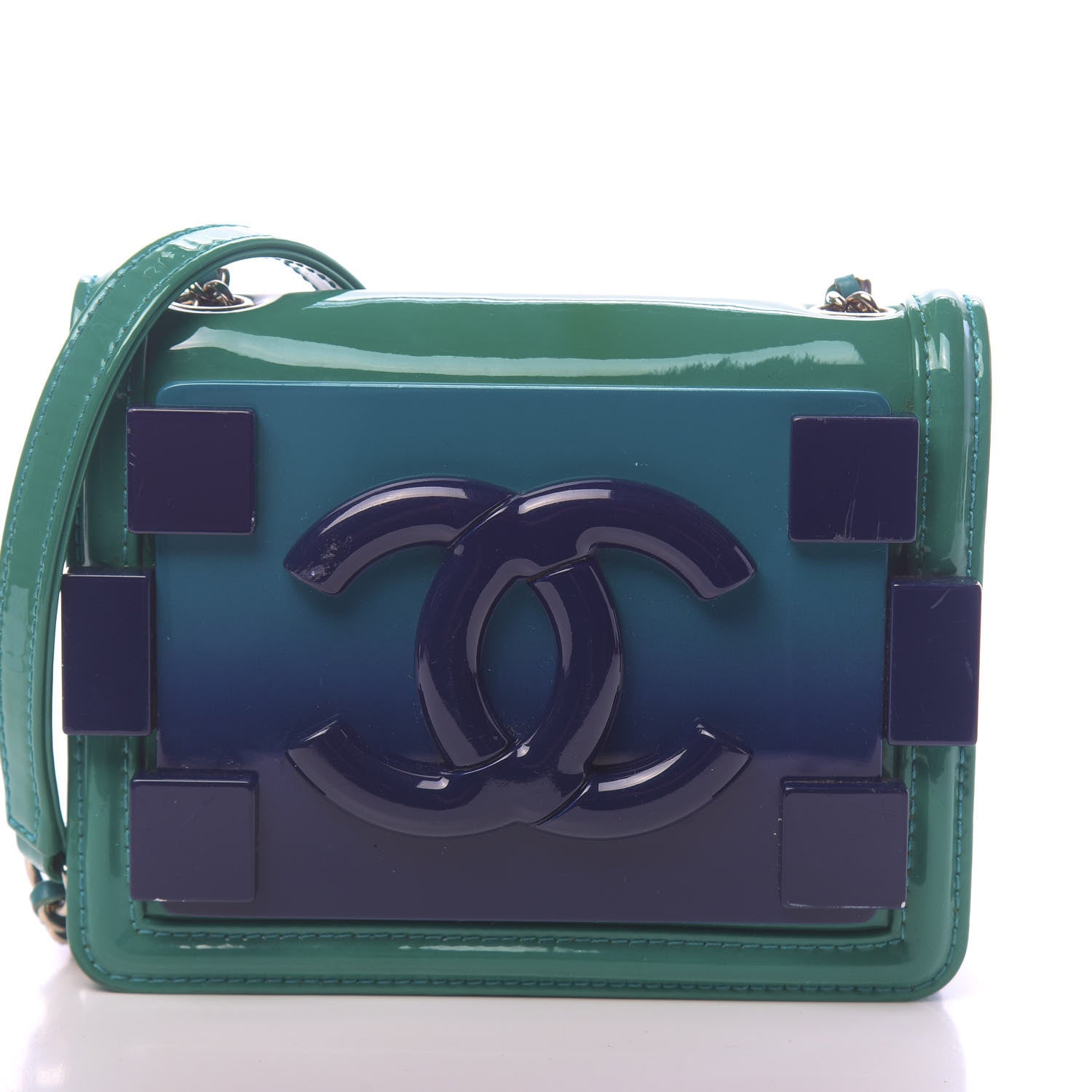Chanel Plexiglass Patent Mini Boy Brick Flap Turquoise Navy 11 of 11