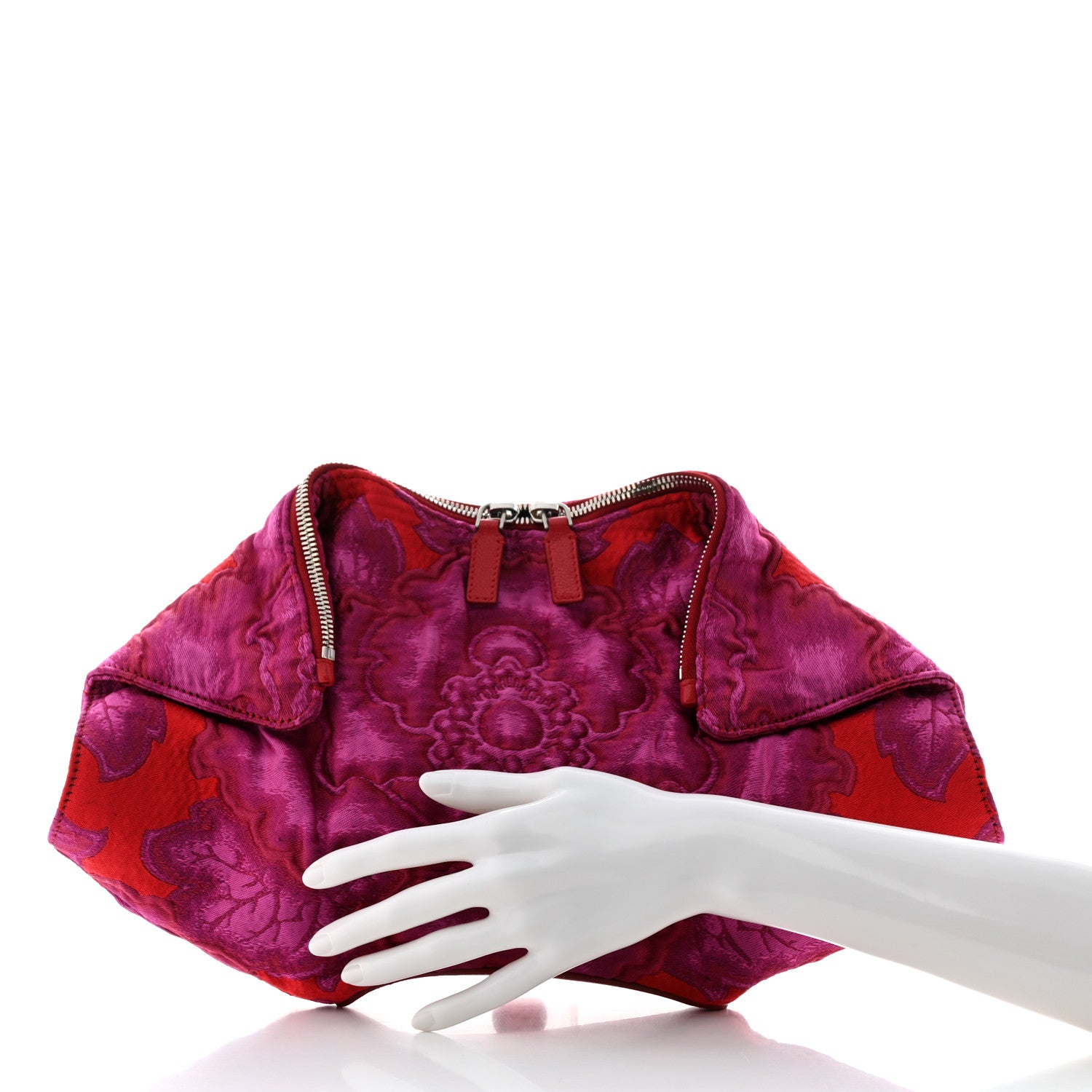 Alexander McQueen Silk Brocade De Manta Clutch Fuchsia Red 2 of 7