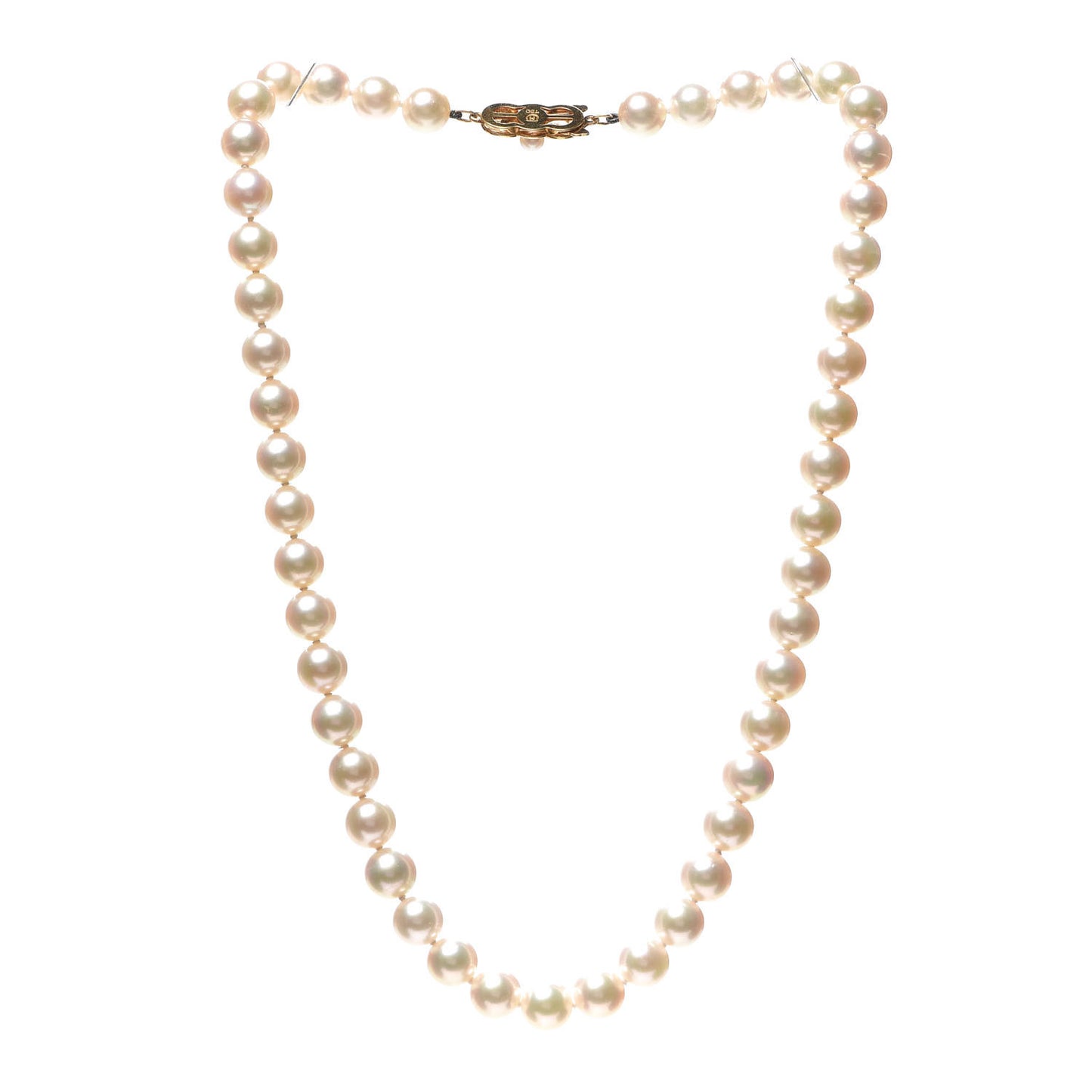 18K Yellow Gold Akoya Pearl 7.5-8mm Strand Necklace