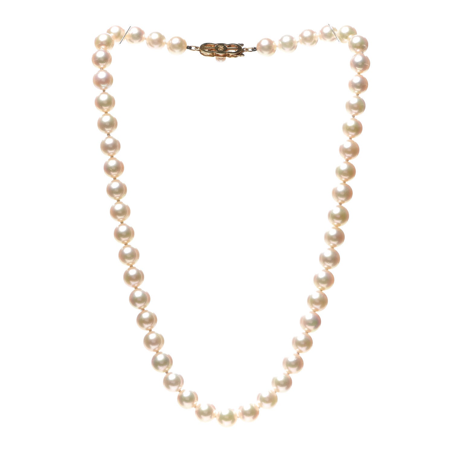 Mikimoto 18K Yellow Gold Akoya Pearl 7.5-8mm Strand Necklace 3 of 6