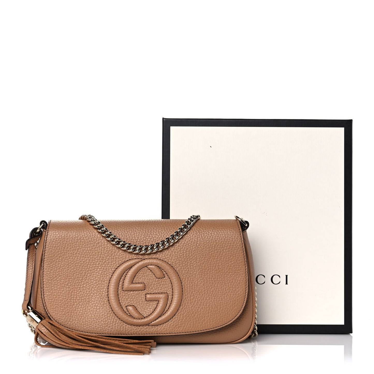 Pebbled Calfskin Medium Soho Flap Crossbody Camelia