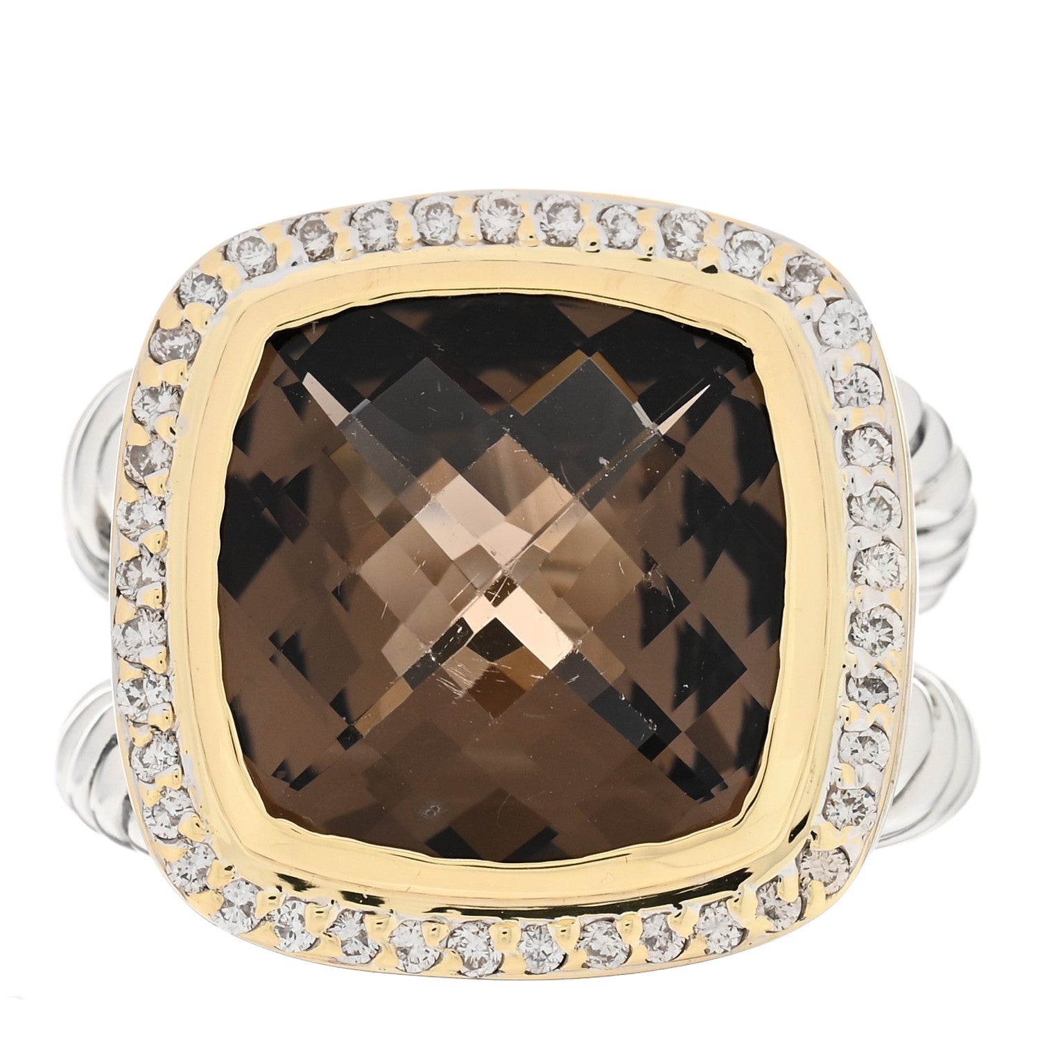 David Yurman Sterling Silver 18K Yellow Gold Diamond Smoky Quartz 14mm Albion Ring 54 6.75 1 of 6