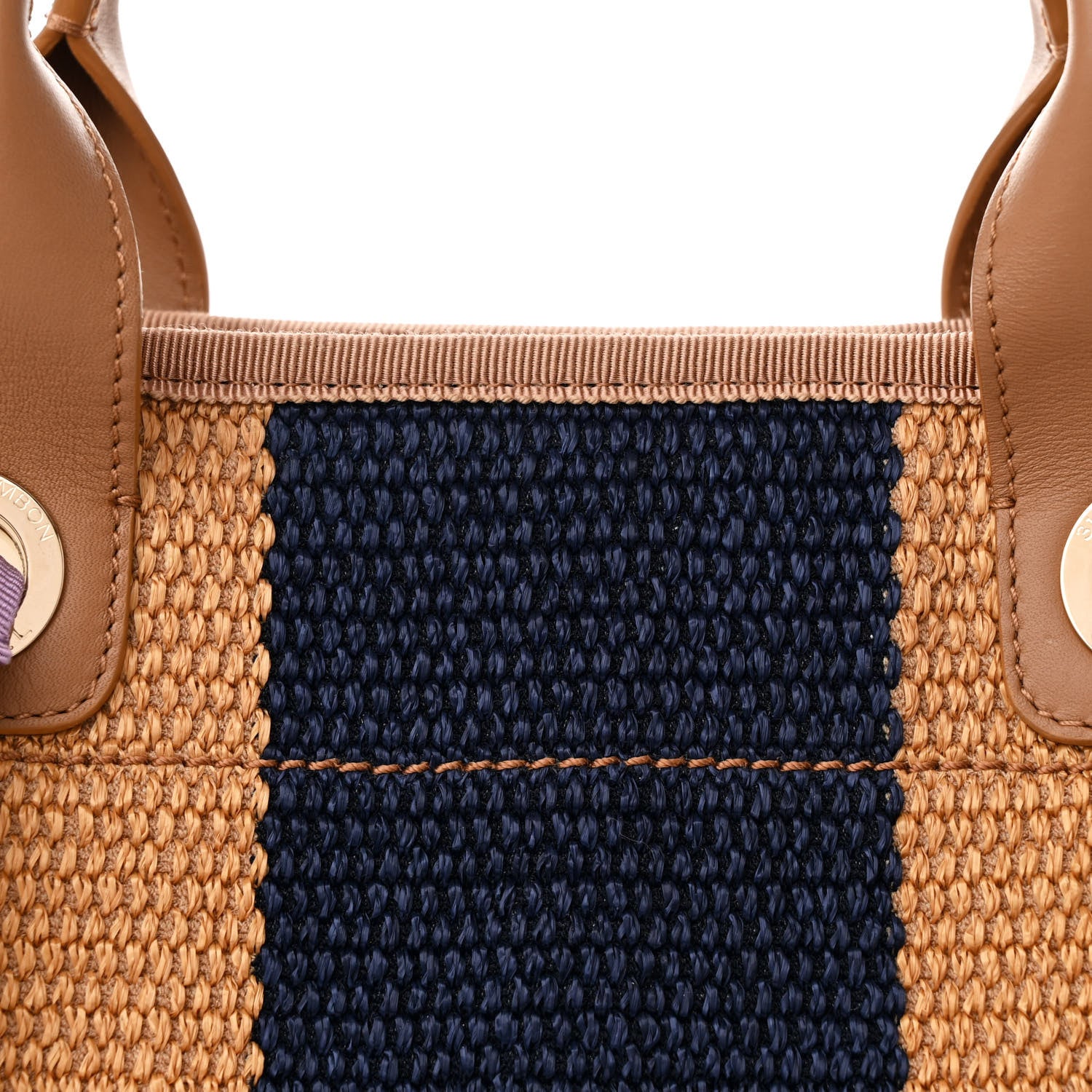 Chanel Straw Raffia Calfskin Striped Large Deauville Tote Dark Beige Fuchsia Navy Blue 8 of 12