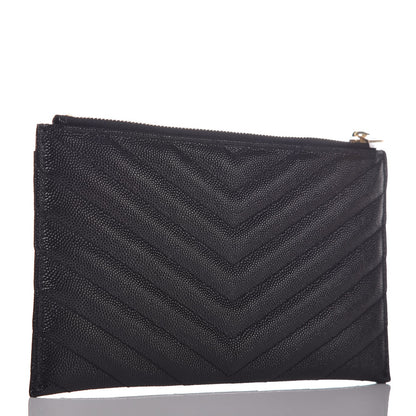 Saint Laurent Grain De Poudre Chevron Monogram Bill Pouch Black 3 of 8
