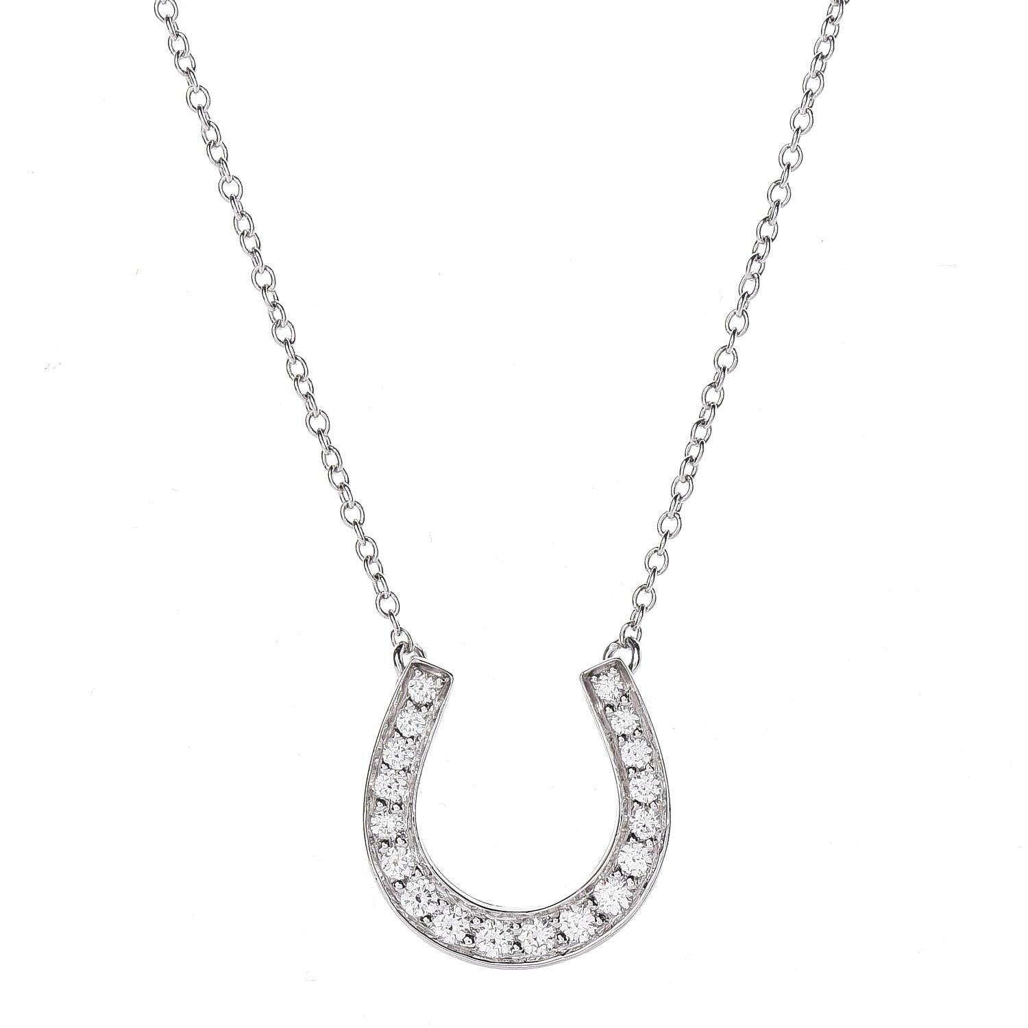 Tiffany Platinum Diamond Horseshoe Pendant Necklace 4 of 7
